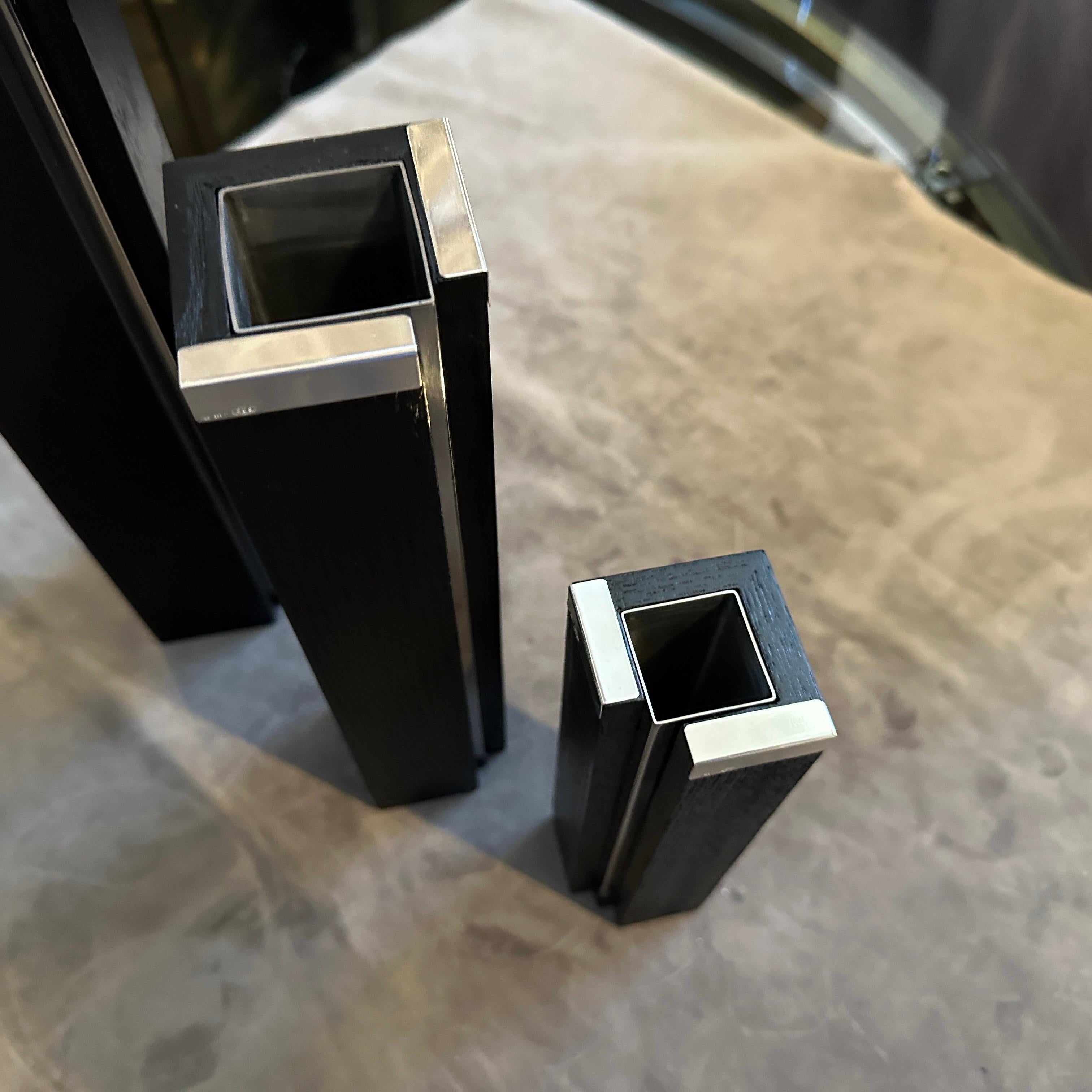 Set di tre vasi minimalisti anni '80 in legno ebanizzato e argento sterling di Silvan in vendita 7