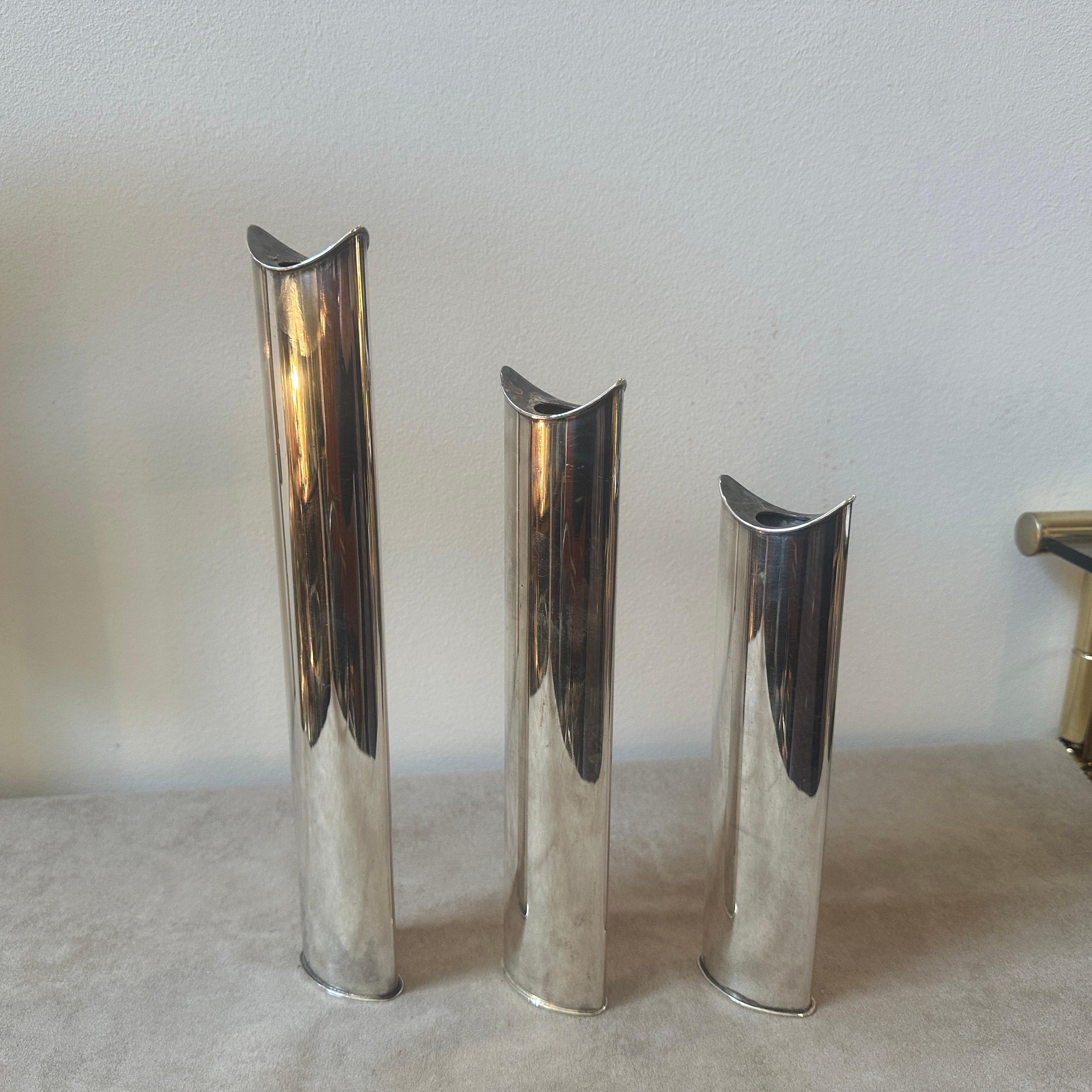 Set of Three 1990s Lino Sabattini Modernist Giselle Vases Candlesticks For Sale 3