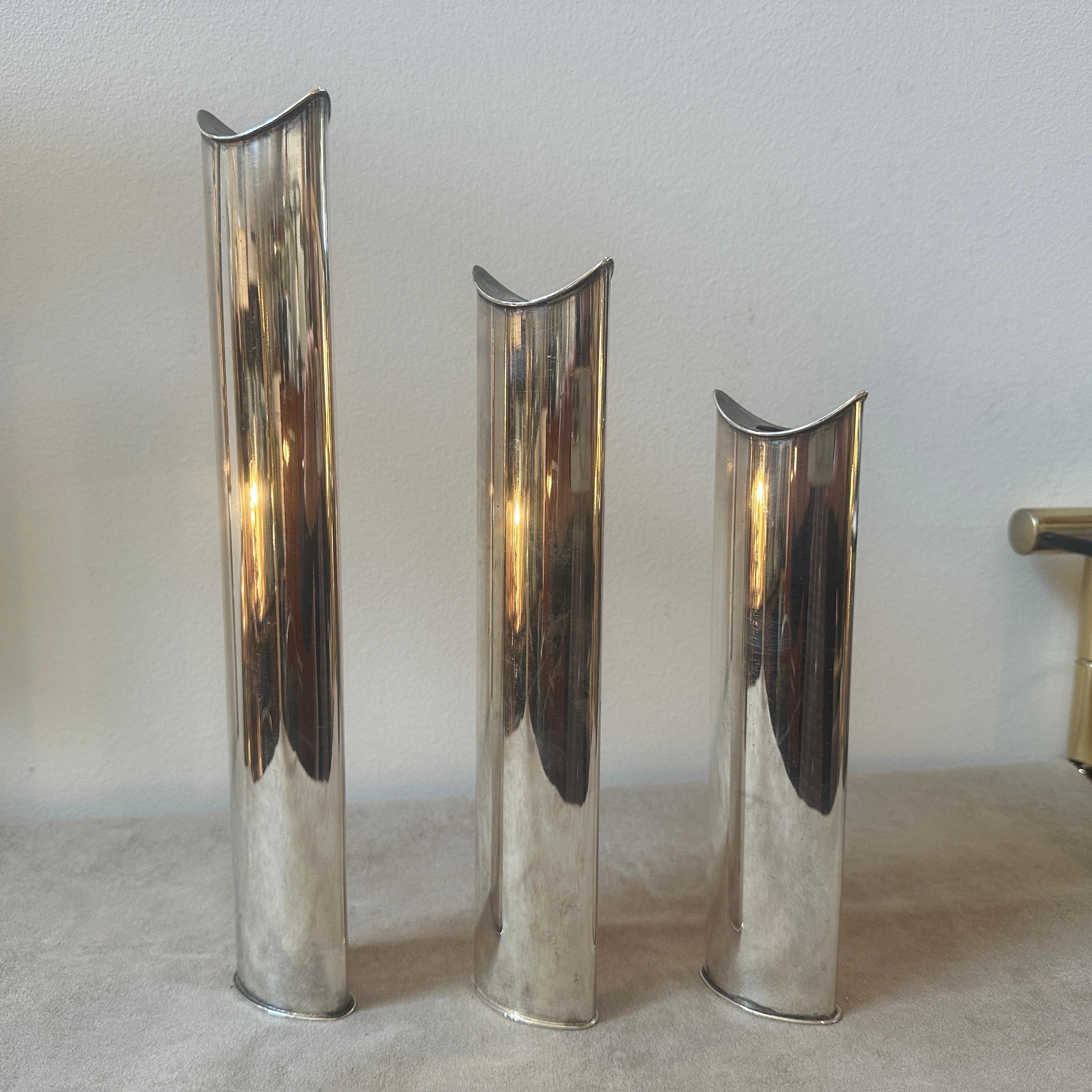 Italian Set of Three 1990s Lino Sabattini Modernist Giselle Vases Candlesticks For Sale