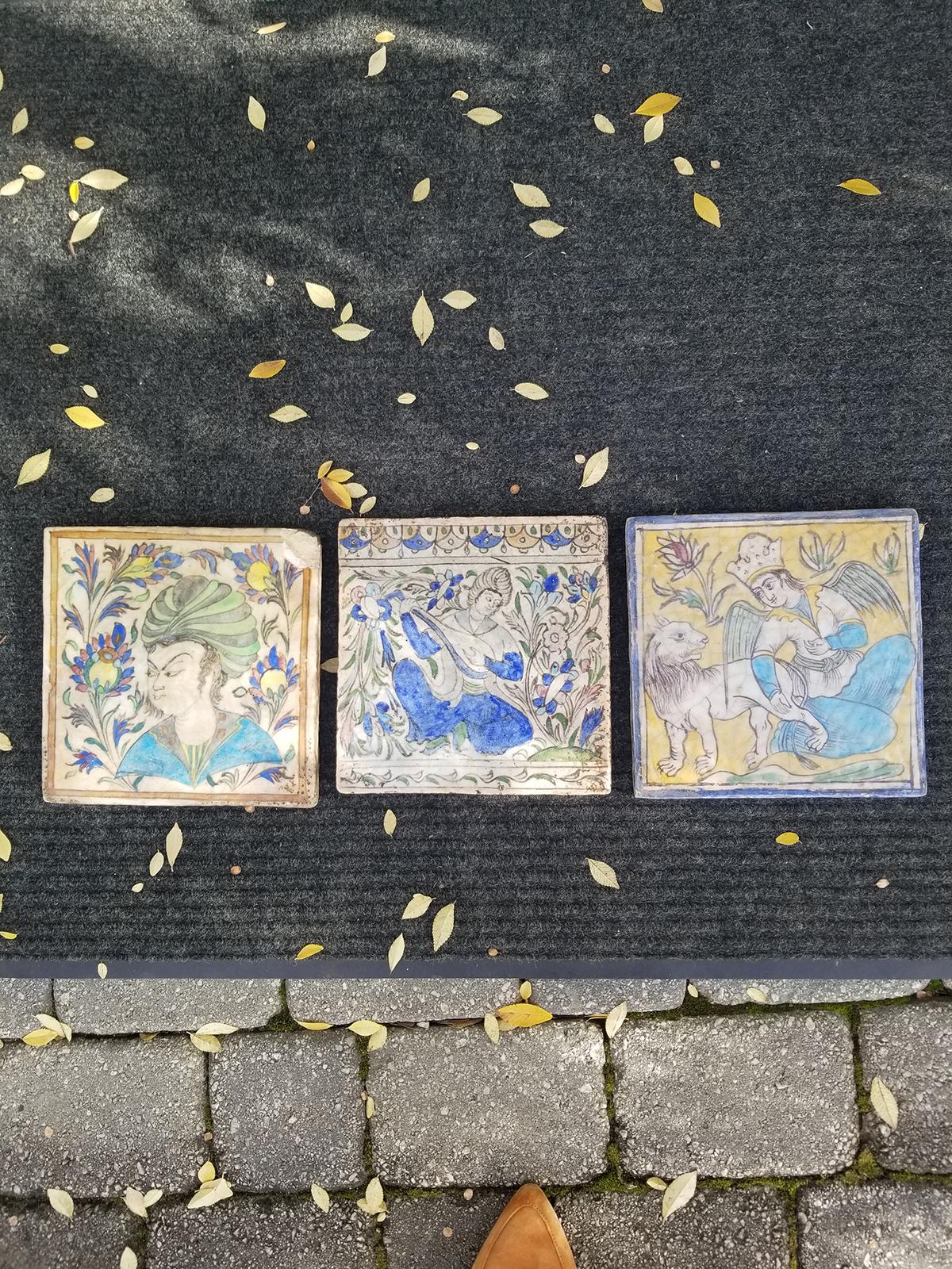 Set of three 19th/20th century Persian tiles.