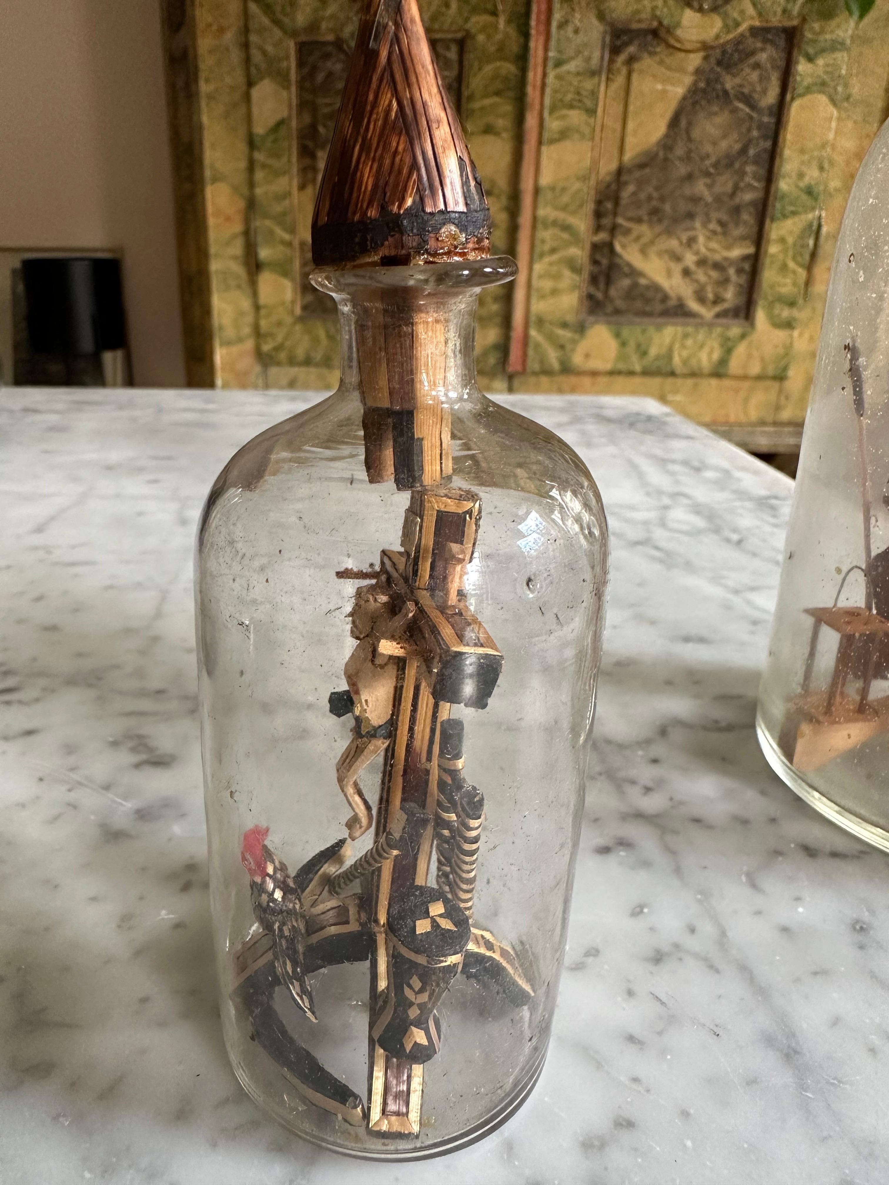 Set of Three 19th-Century Alpine Patience Bottles with Crucifixion Scene 5