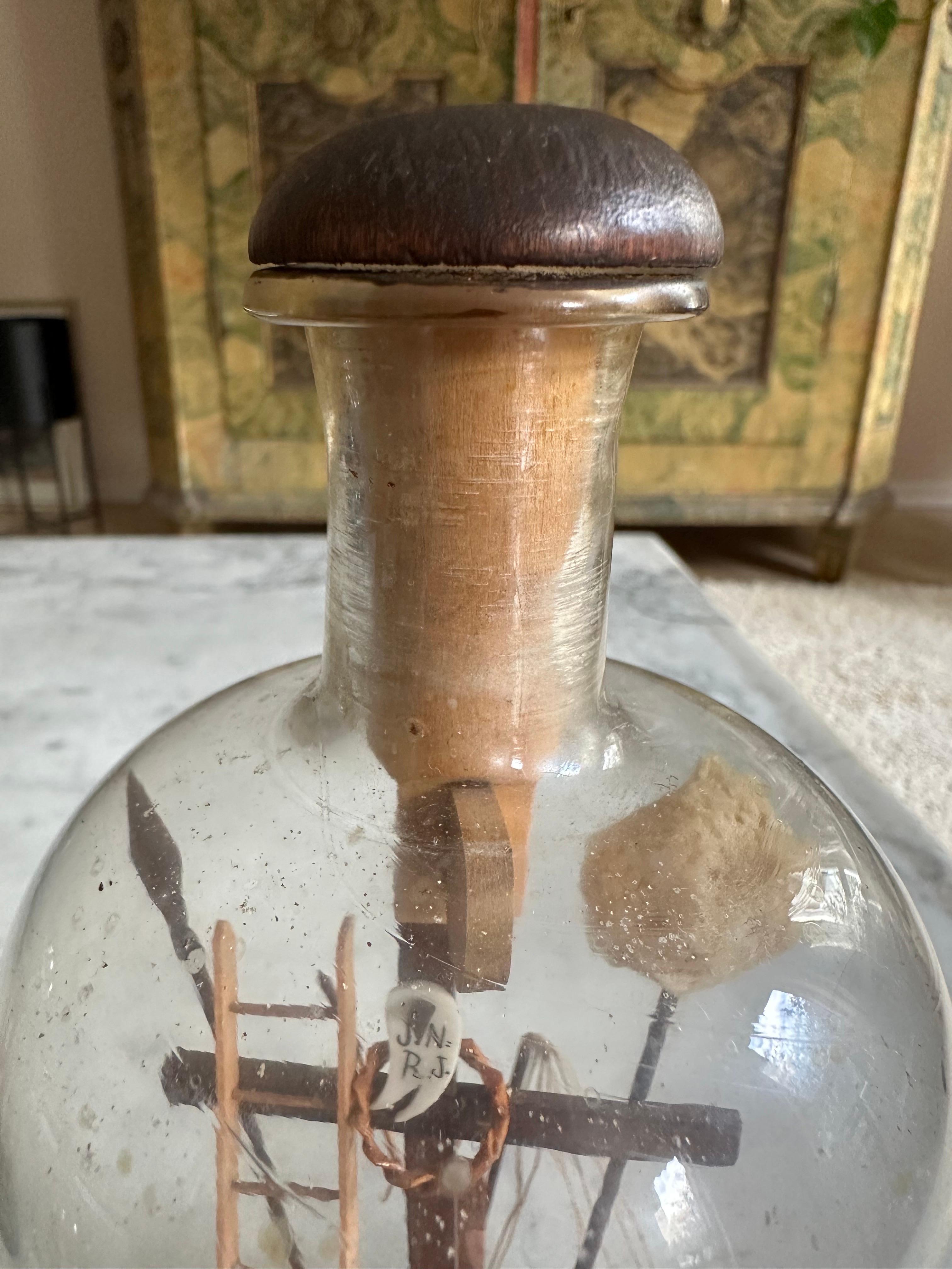 Set of Three 19th-Century Alpine Patience Bottles with Crucifixion Scene 8