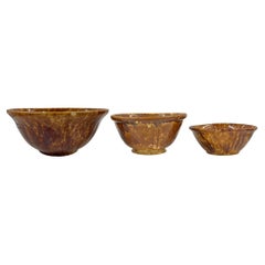 Antique Set of Three 19th Century Bennington Rockingham Mixing Bowls