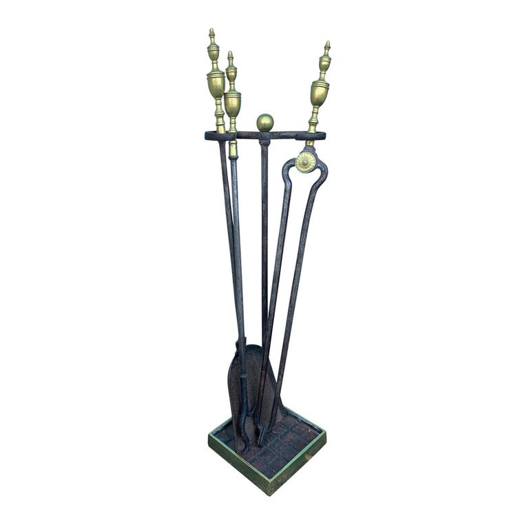 Set of Three 19th Century Brass and Iron Fire Tools on Stand, Shovel