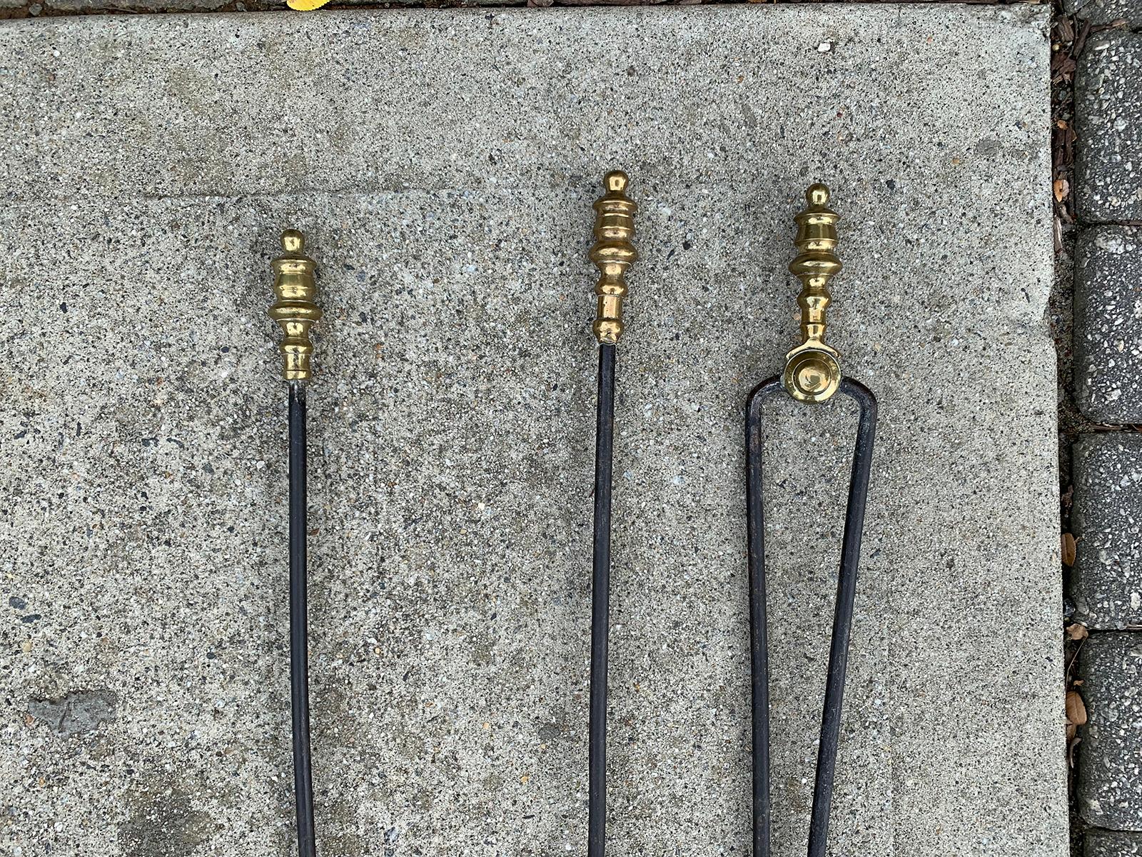 Set of three 19th century brass and steel fire tools
Measures: Poker: 18
