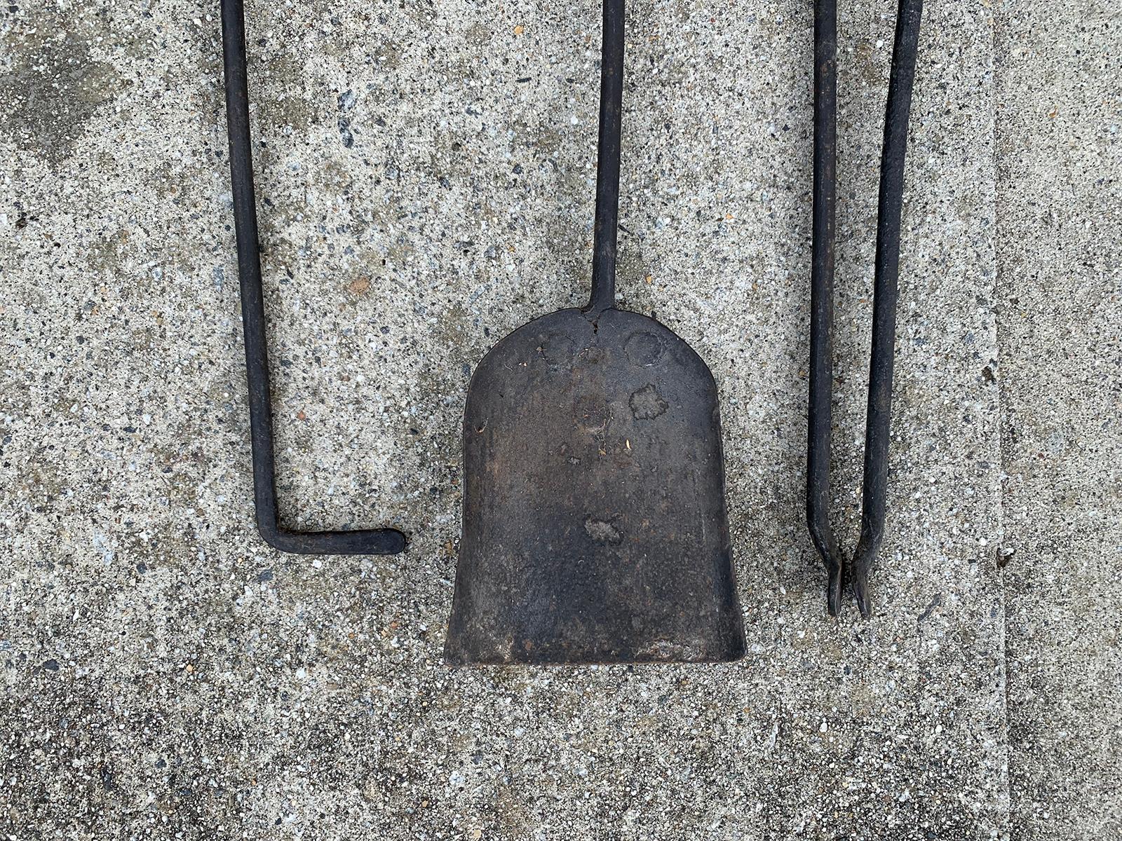 Set of Three 19th Century Brass and Steel Fire Tools 1