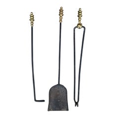Set of Three 19th Century Brass and Steel Fire Tools