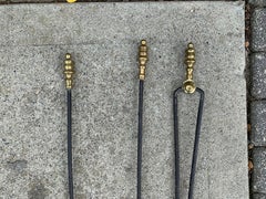 Set of Three 19th Century Brass and Steel Fire Tools, Poker, Shovel, Tongs