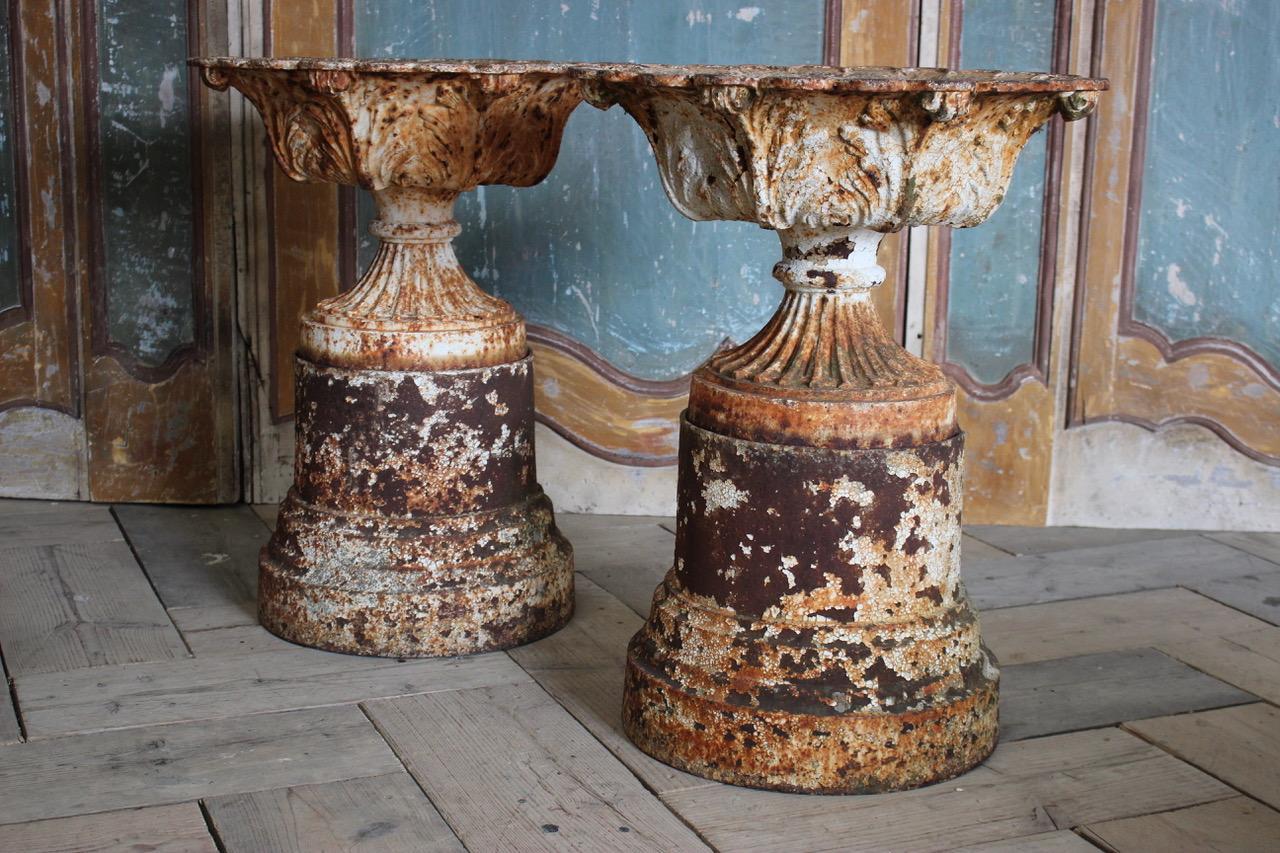 English  Set of Three 19th Century Cast Iron Garden Urns