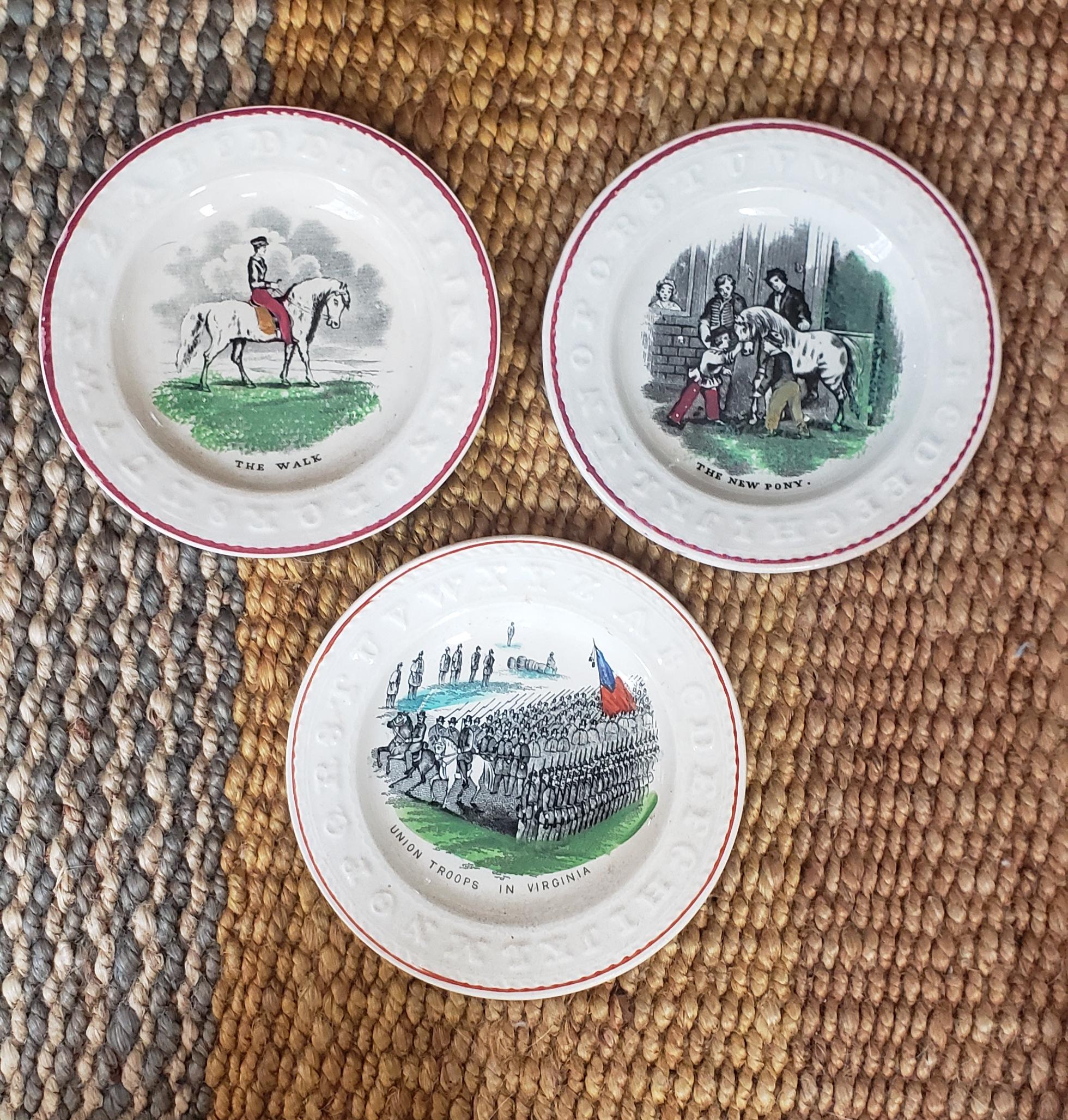 English Set of Three 19th Century Children ABC Plates For Sale