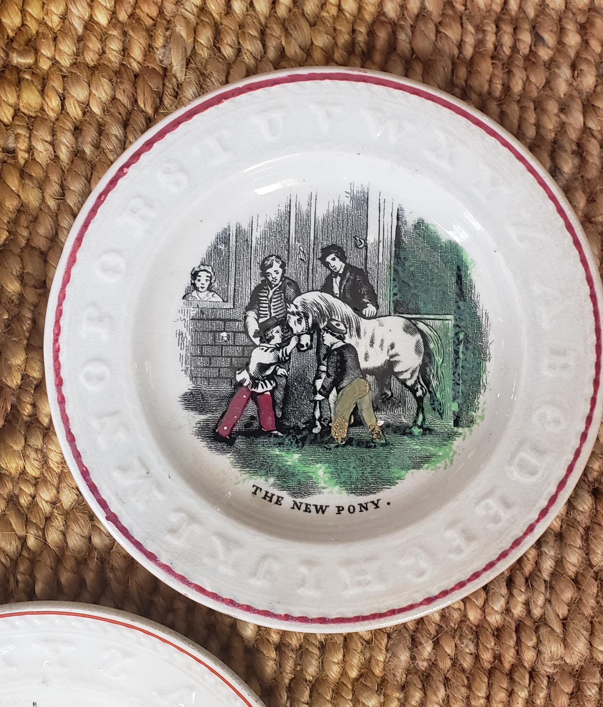 Porcelain Set of Three 19th Century Children ABC Plates For Sale