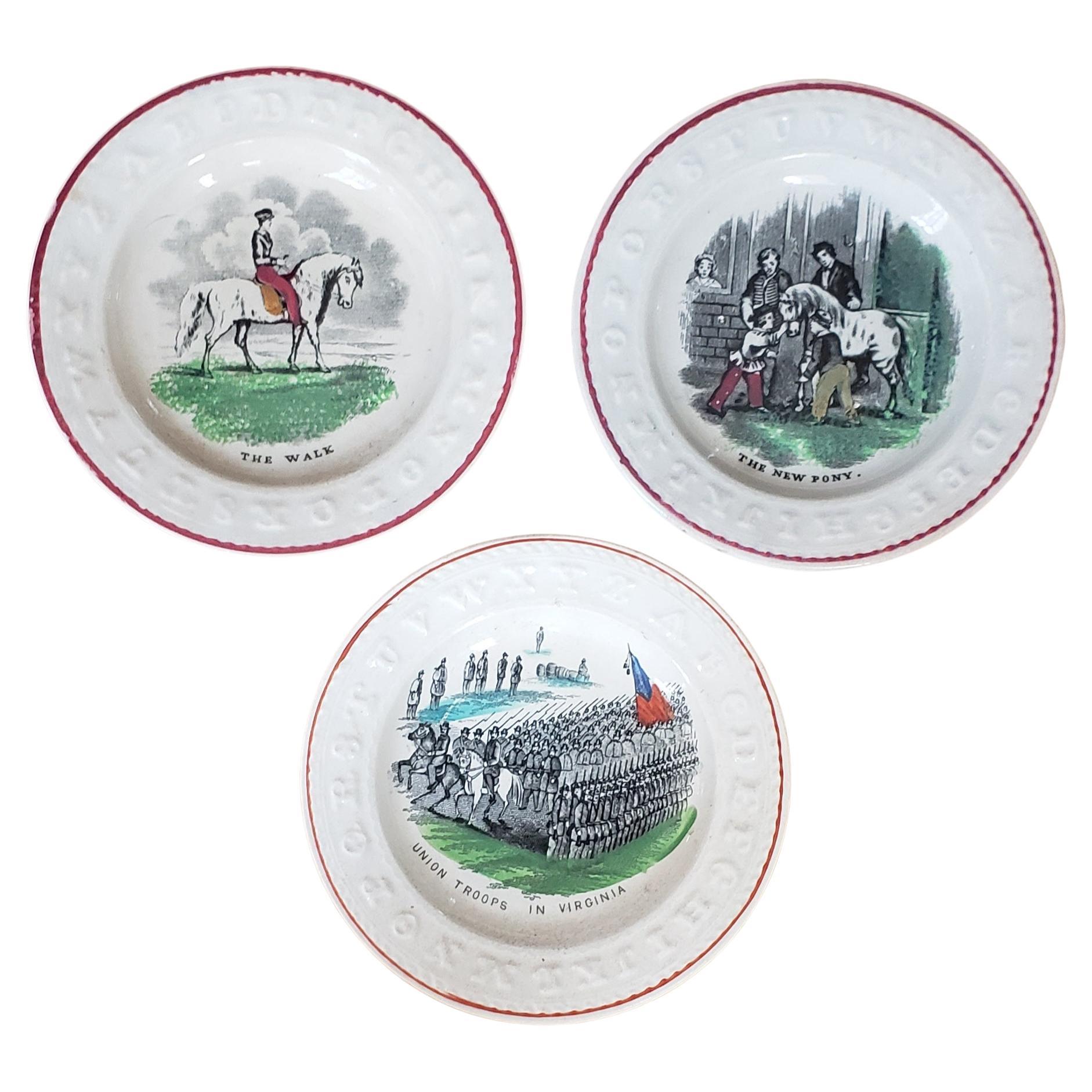 Set of Three 19th Century Children ABC Plates For Sale