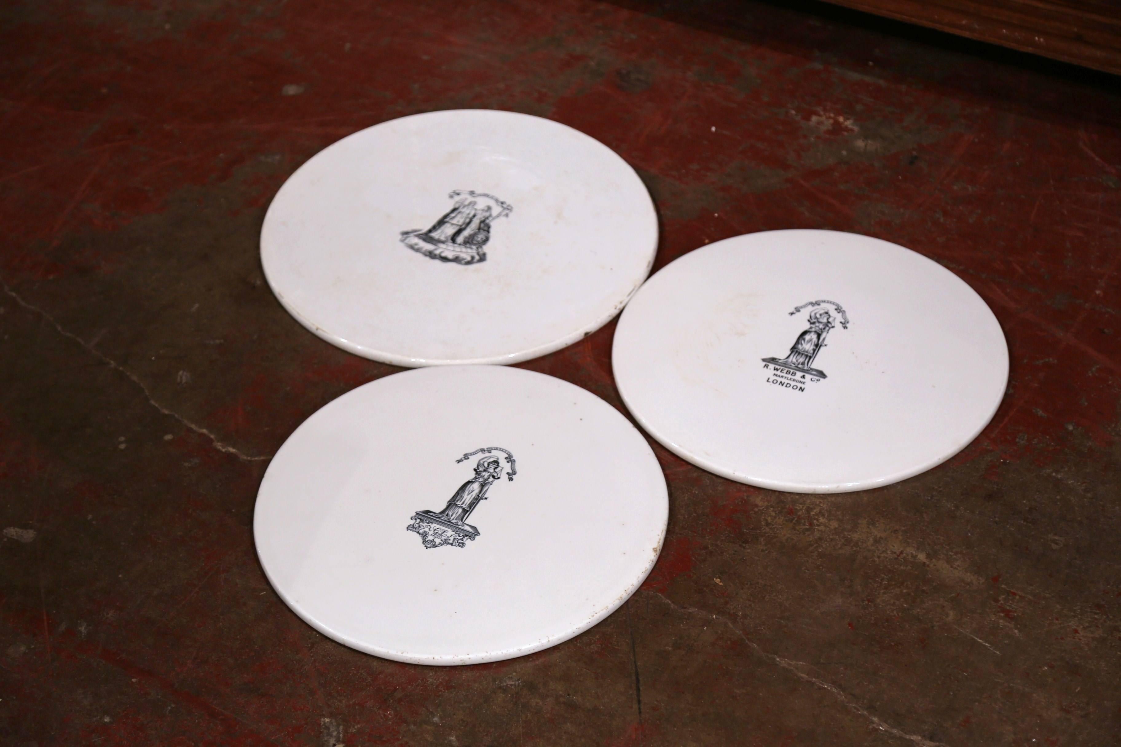 Hand-Painted Set of Three 19th Century English Black and White Trivets Signed R. Webb & Co For Sale