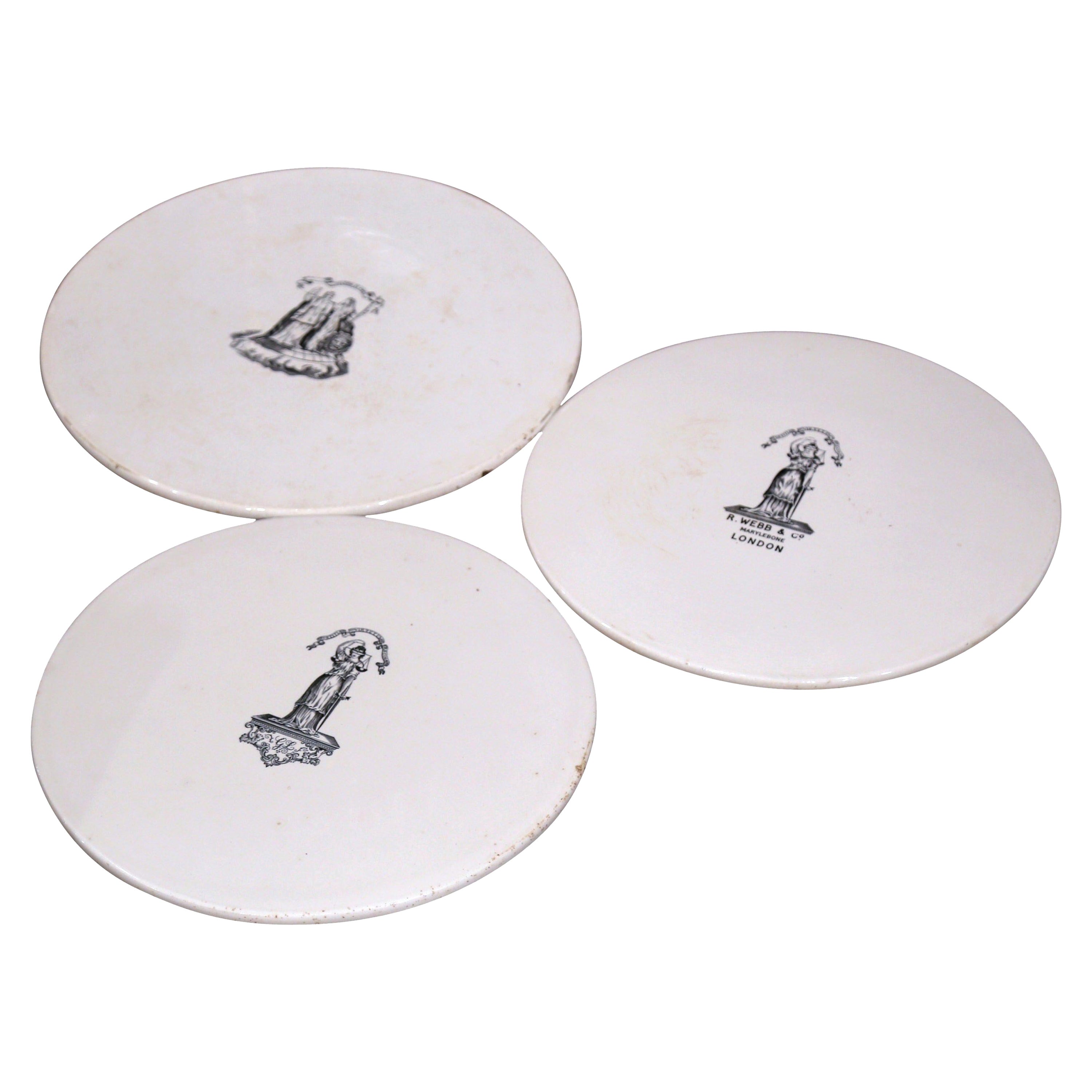 Set von drei englischen schwarz-weißen Trivets aus dem 19. Jahrhundert, signiert R. Webb 
Co im Angebot