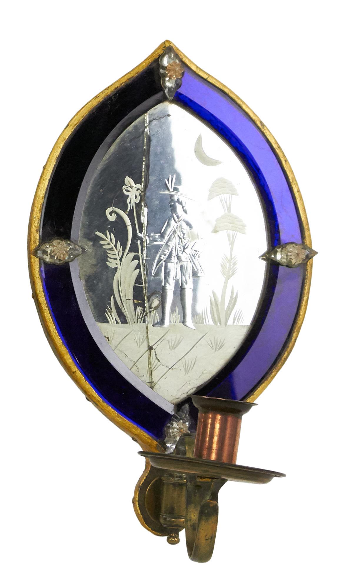 Set of Three 19th Century English Cobalt Sconces For Sale 5