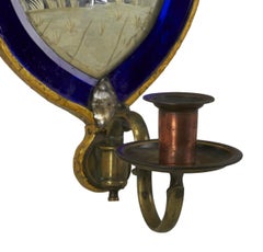 Satz von drei englischen Kobalt-Wandleuchtern des 19.