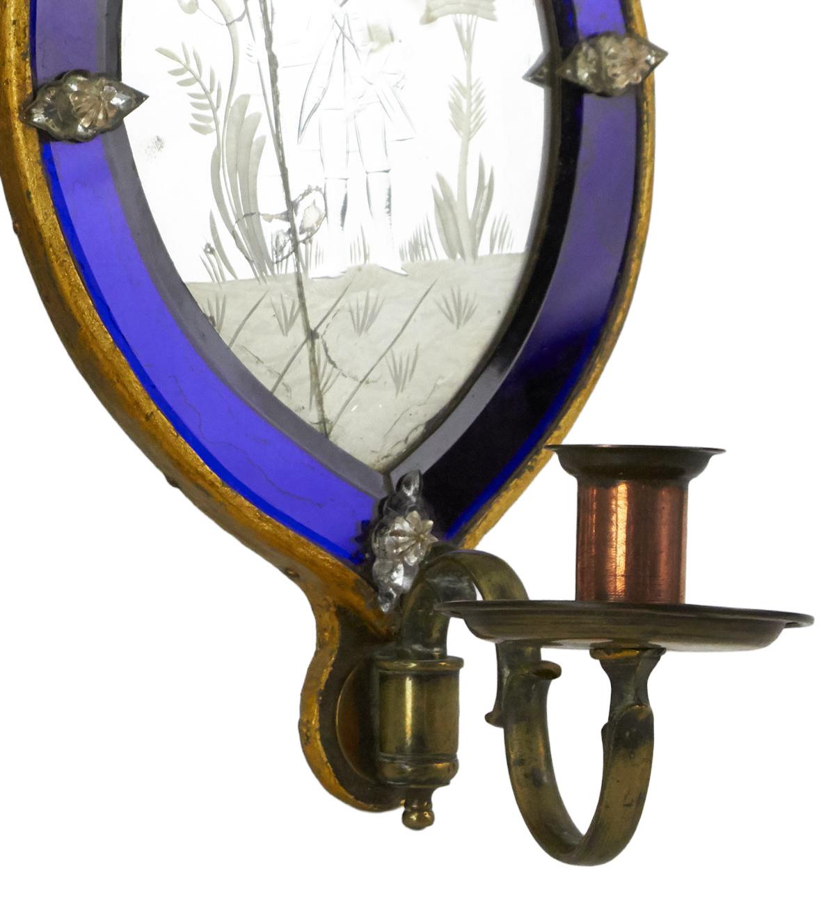 Set of Three 19th Century English Cobalt Sconces In Distressed Condition For Sale In Solebury, PA