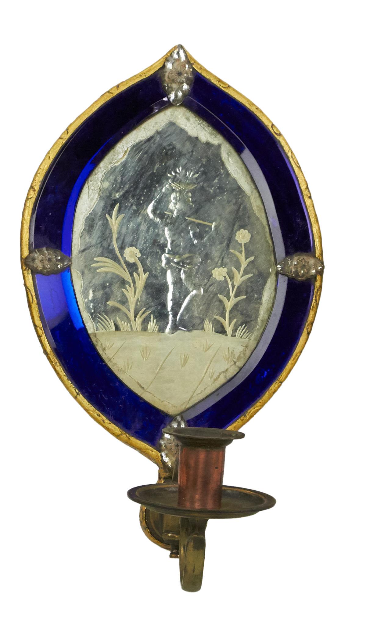 Set of Three 19th Century English Cobalt Sconces For Sale 2