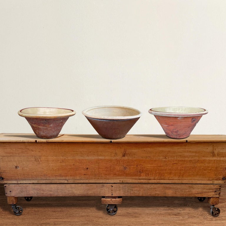 Set of Three 19th Century English Terracotta Dough Bowls For Sale at