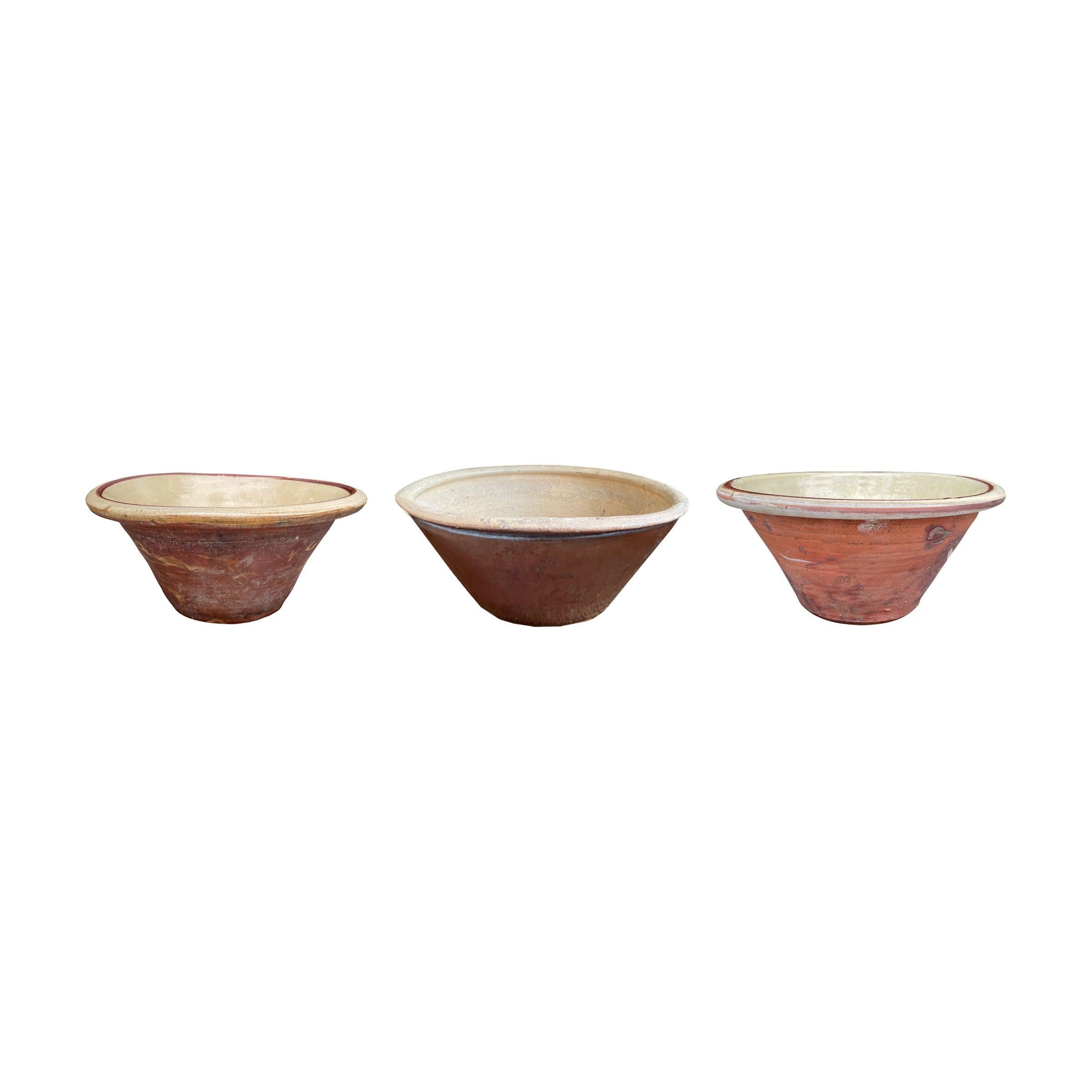 Set of Three 19th Century English Terracotta Dough Bowls For Sale