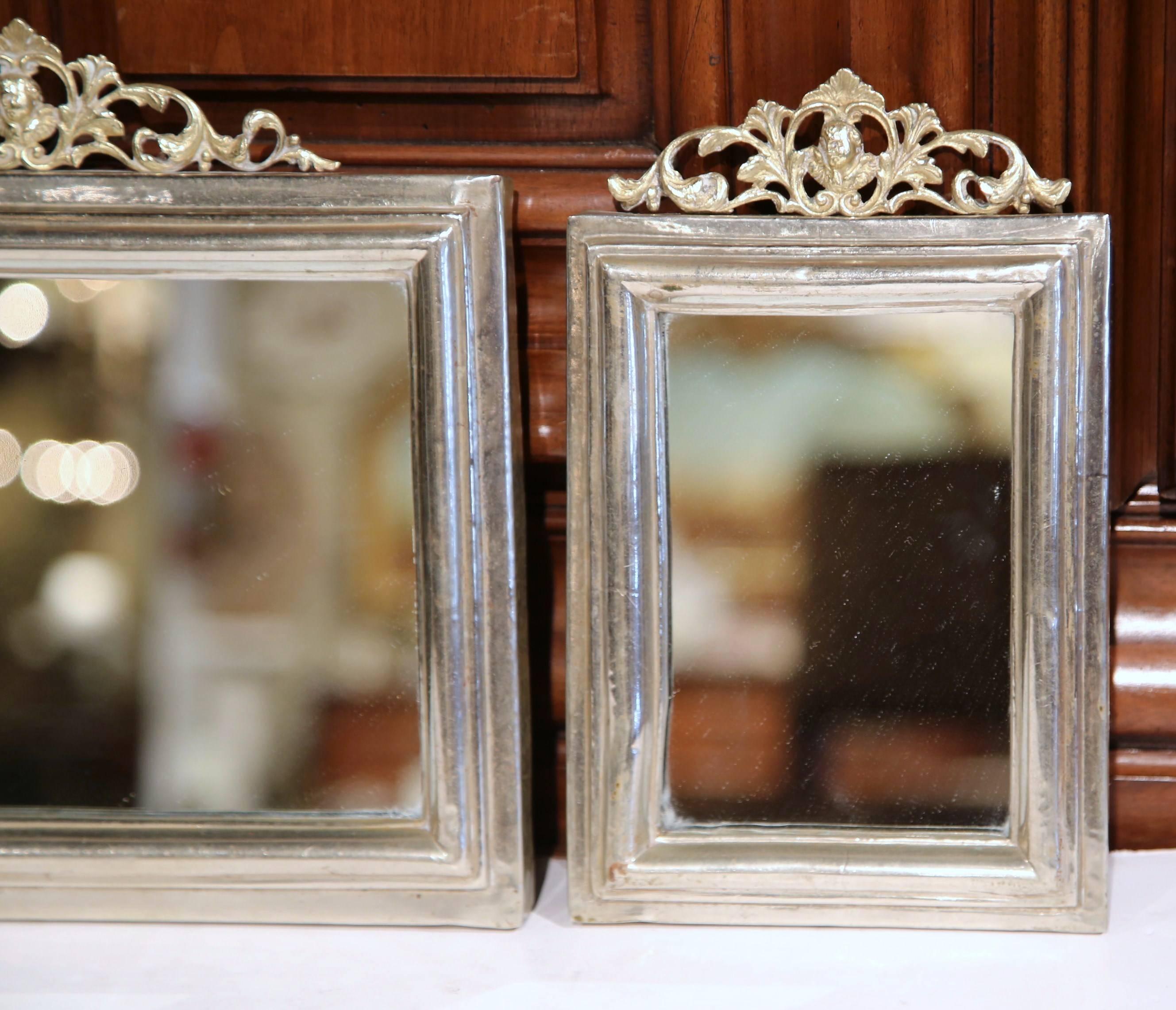 Hand-Crafted Set of Three 19th Century French Brass and Copper Silvered Mirrors