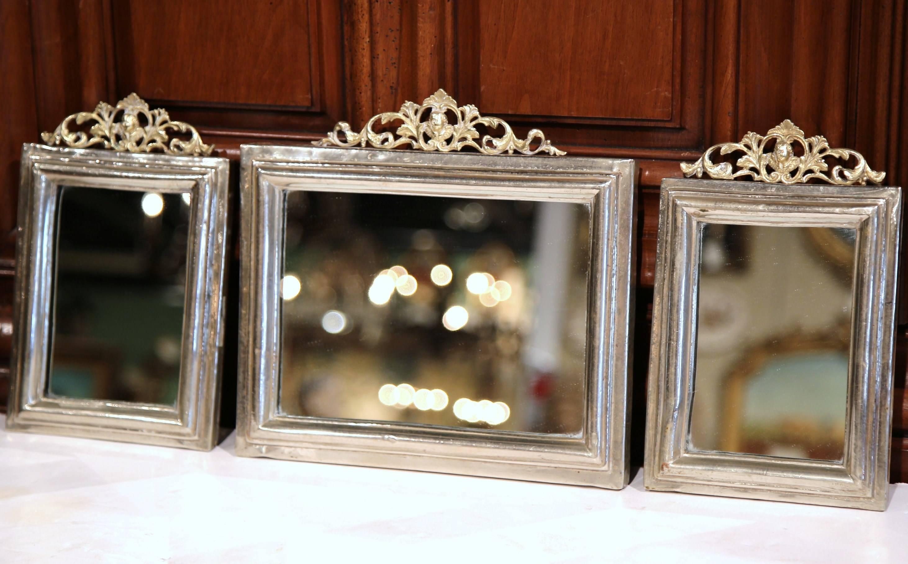 Set of Three 19th Century French Brass and Copper Silvered Mirrors 1