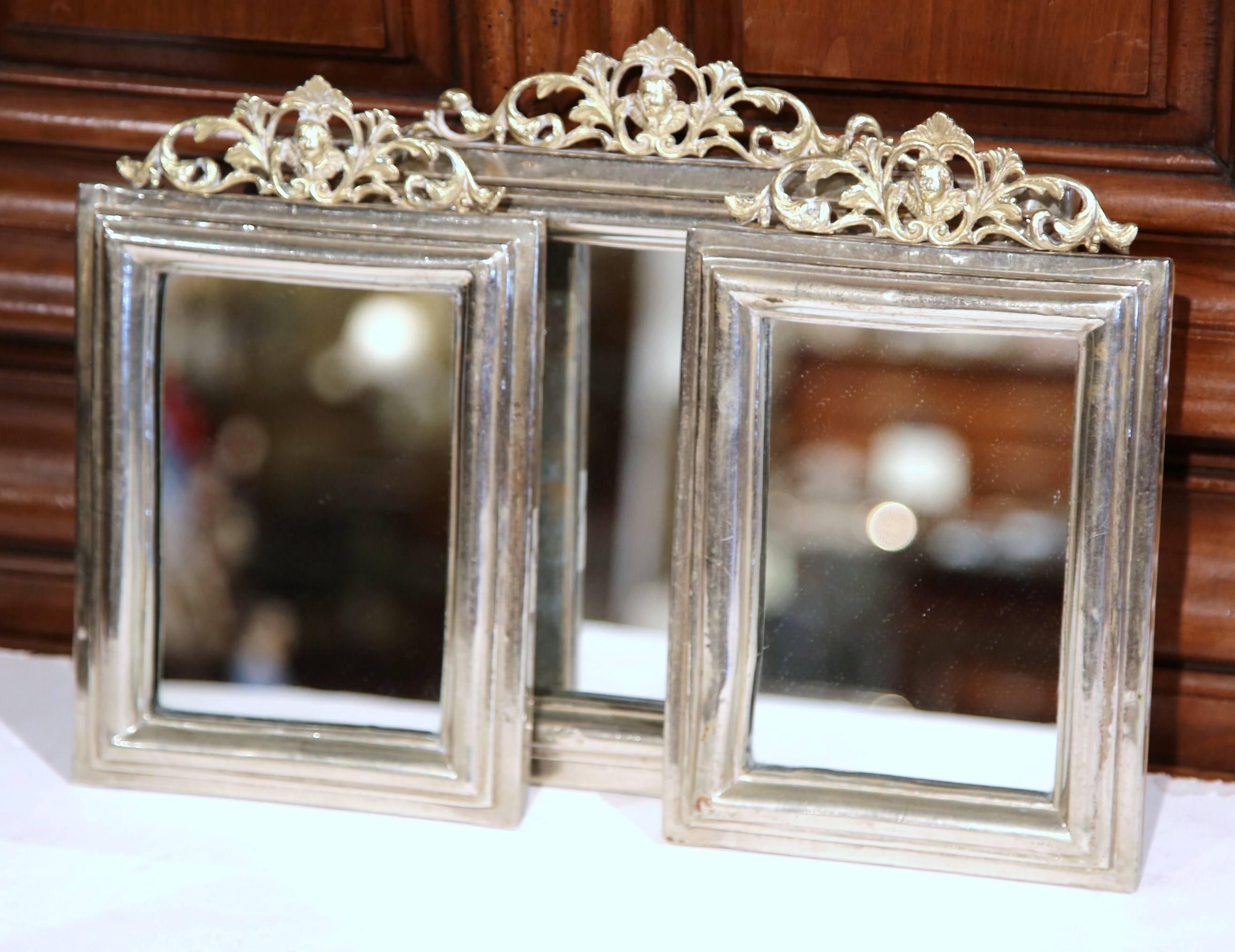 Set of Three 19th Century French Brass and Copper Silvered Mirrors 3
