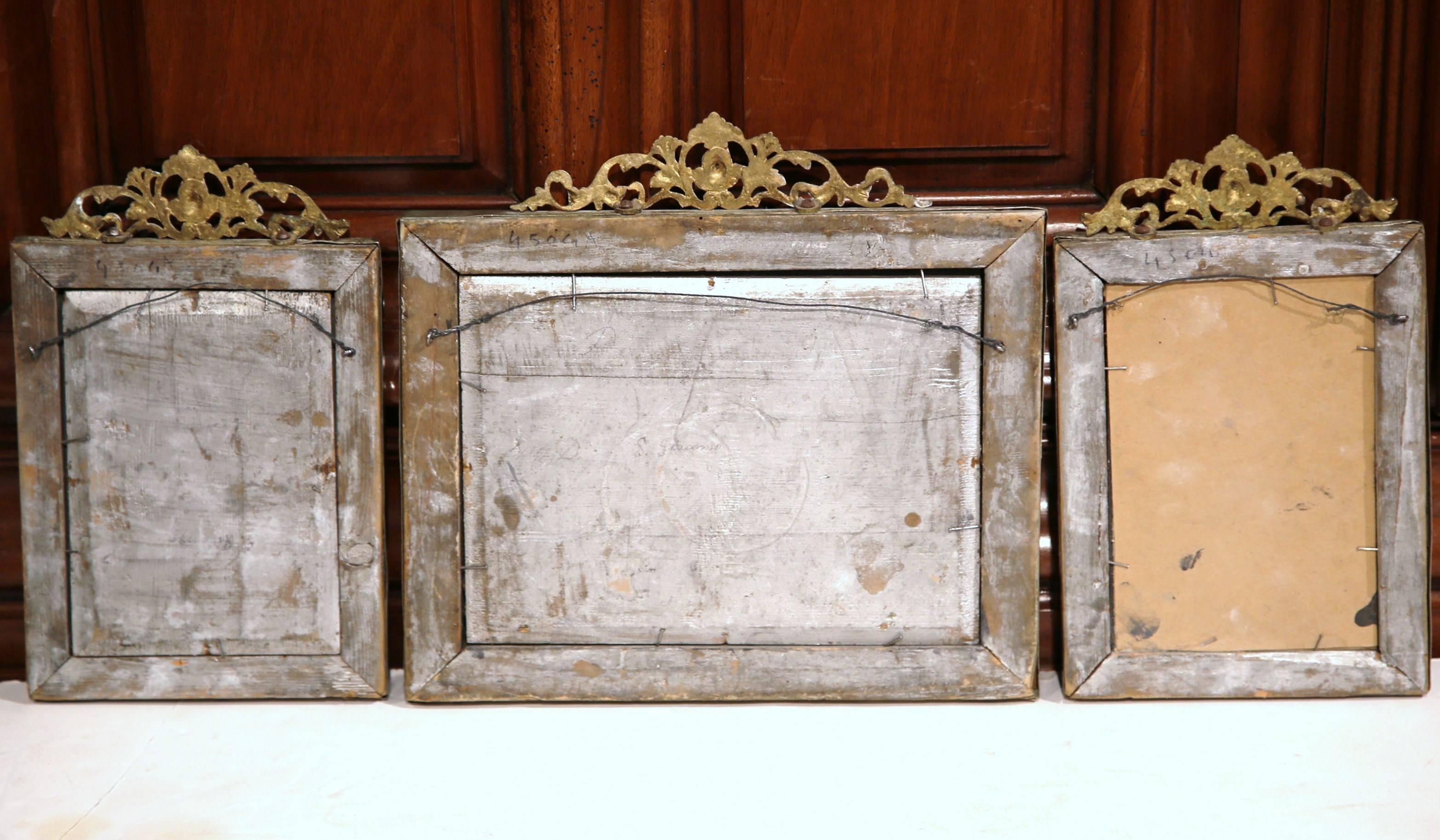Set of Three 19th Century French Brass and Copper Silvered Mirrors 4