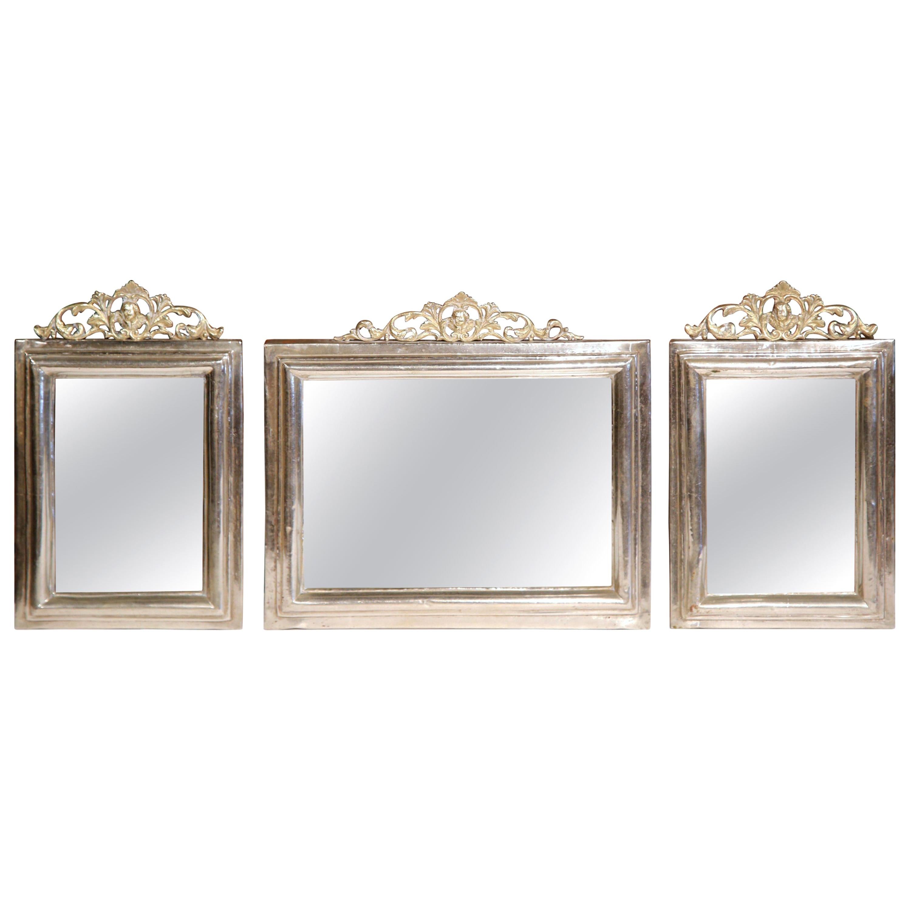 Set of Three 19th Century French Brass and Copper Silvered Mirrors