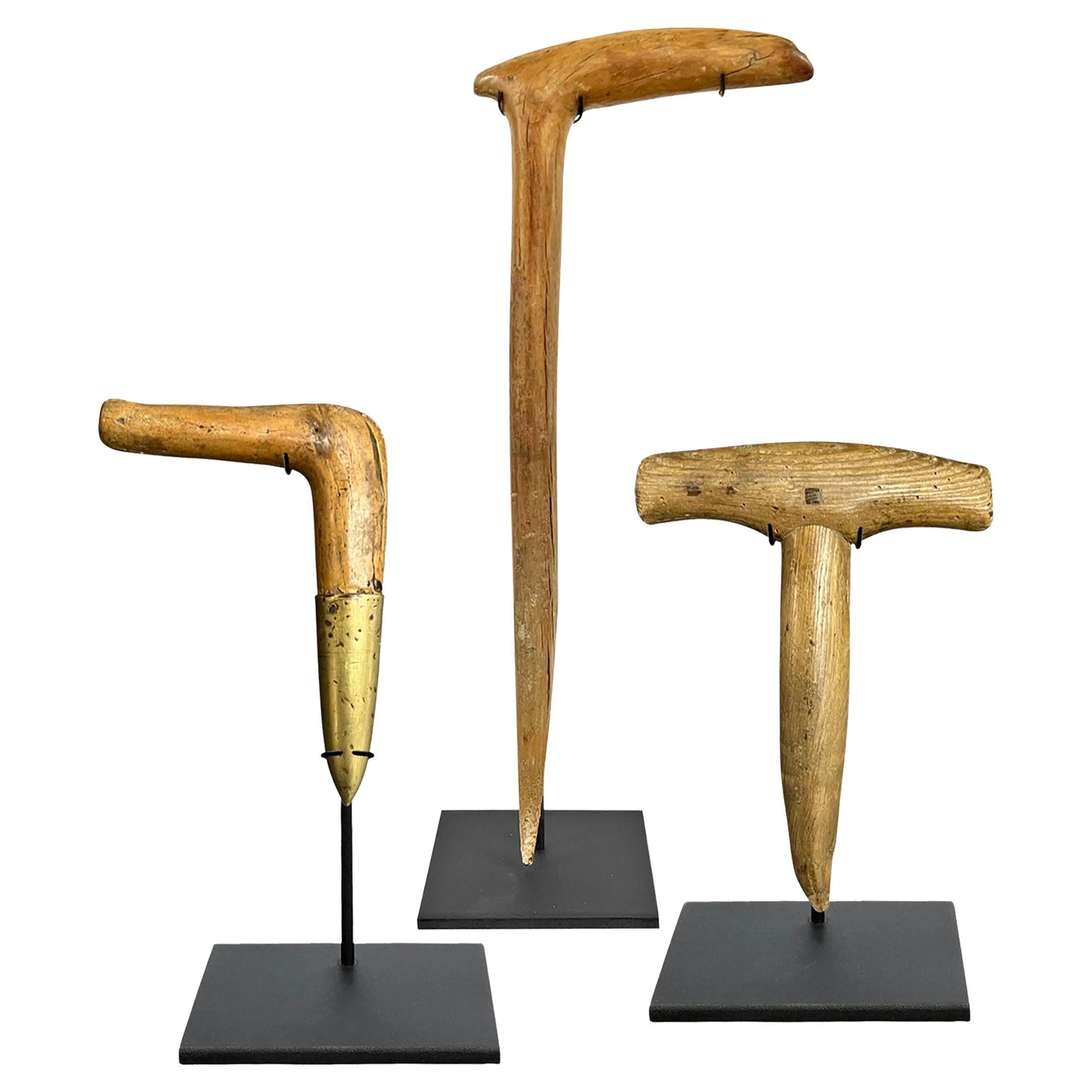 Set of Three 19th Century French Dibbers on Custom Stands For Sale