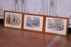 Set of Three 19th Century French Hand-Colored Fashion Engravings in Frames