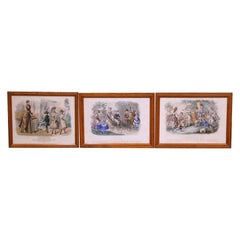 Set of Three 19th Century French Hand-Colored Fashion Engravings in Frames