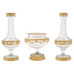 Set of Three 19th Century French Louis XVI St. Baccarat Crystal Centerpiece