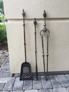 Set of Three 19th Century Georgian Style Steel Fire Tools, Shovel, Poker, Tongs
