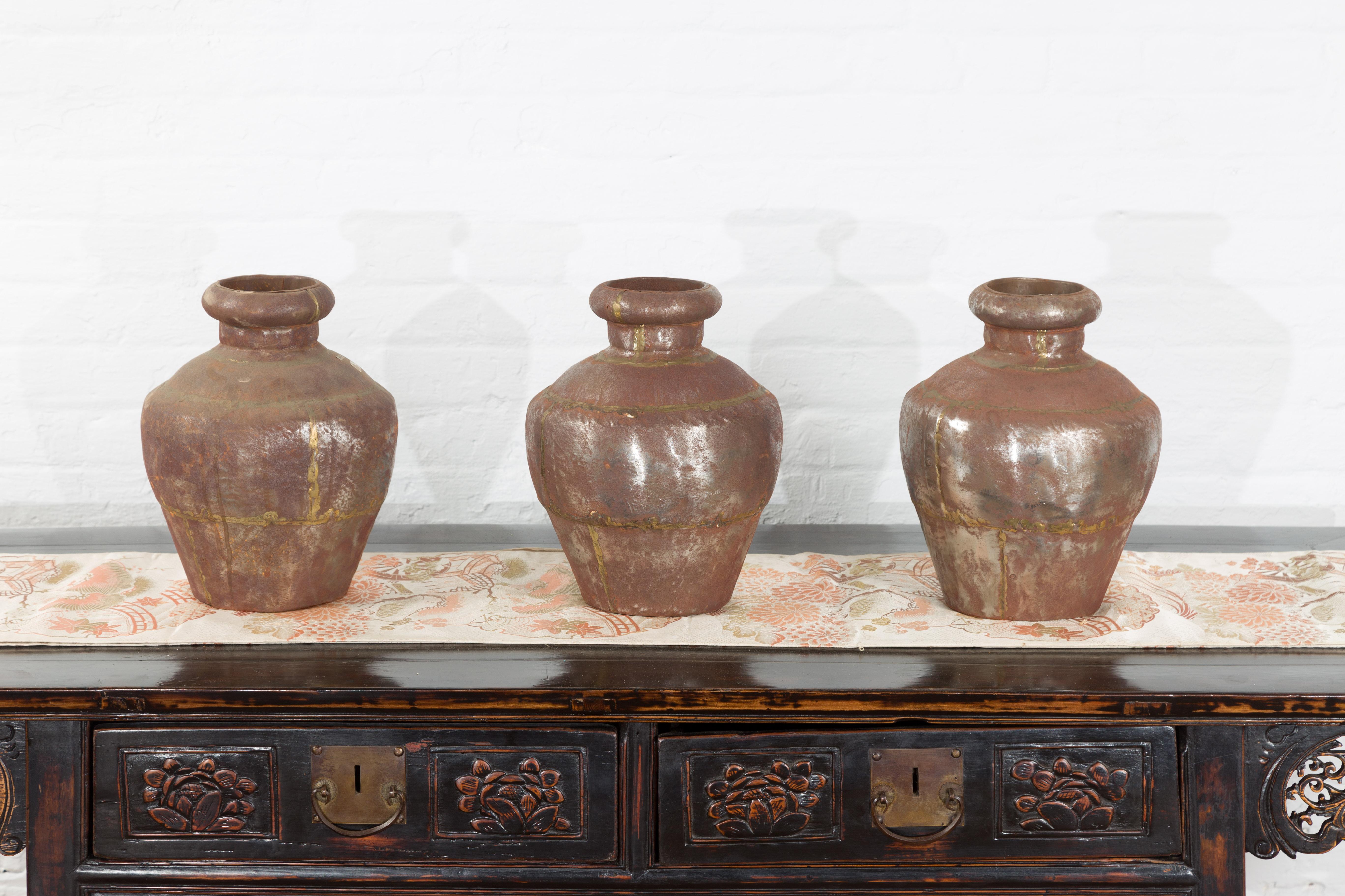 Set of Three 19th Century Antique Indian Metal Vessels For Sale 8