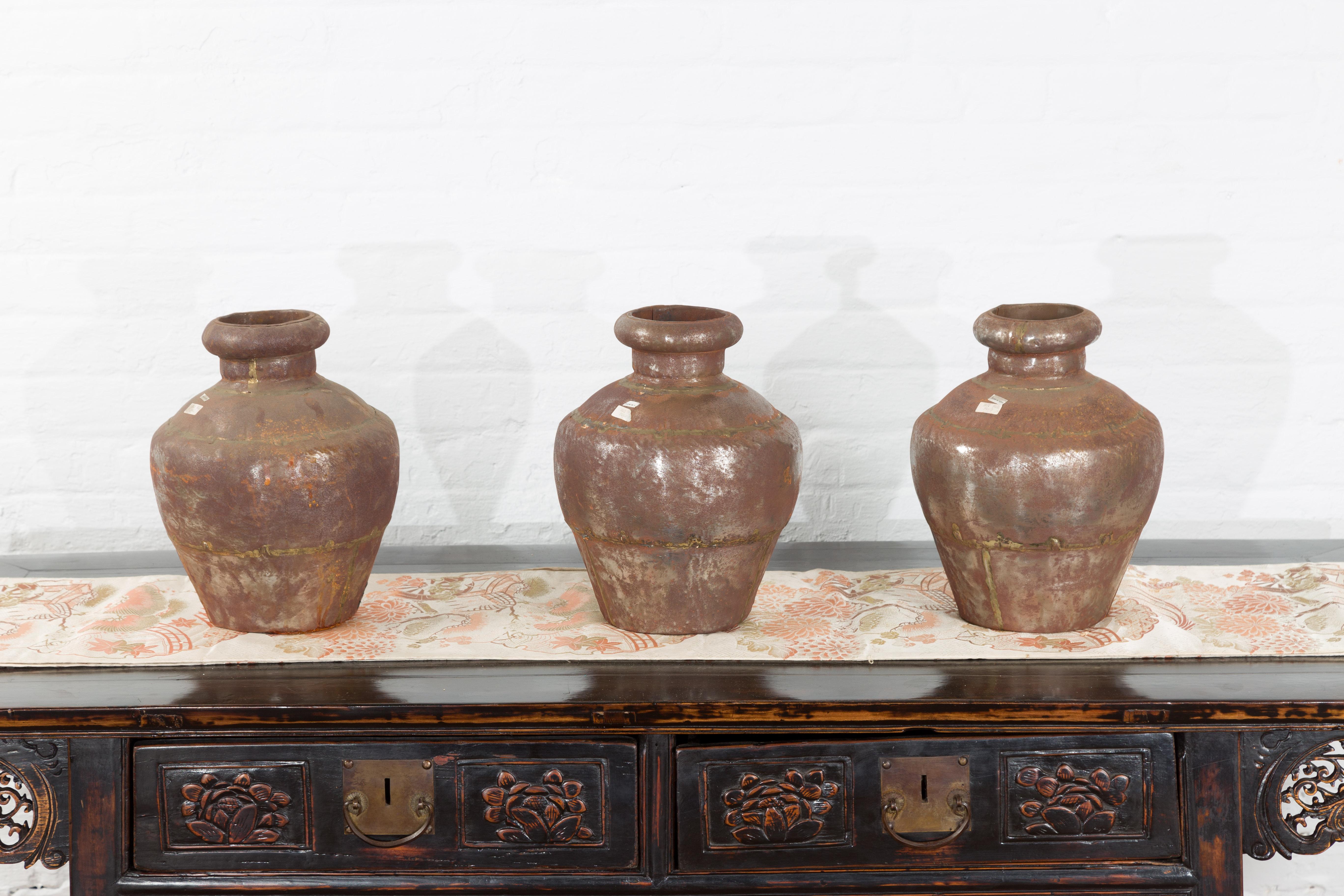 Set of Three 19th Century Antique Indian Metal Vessels For Sale 10