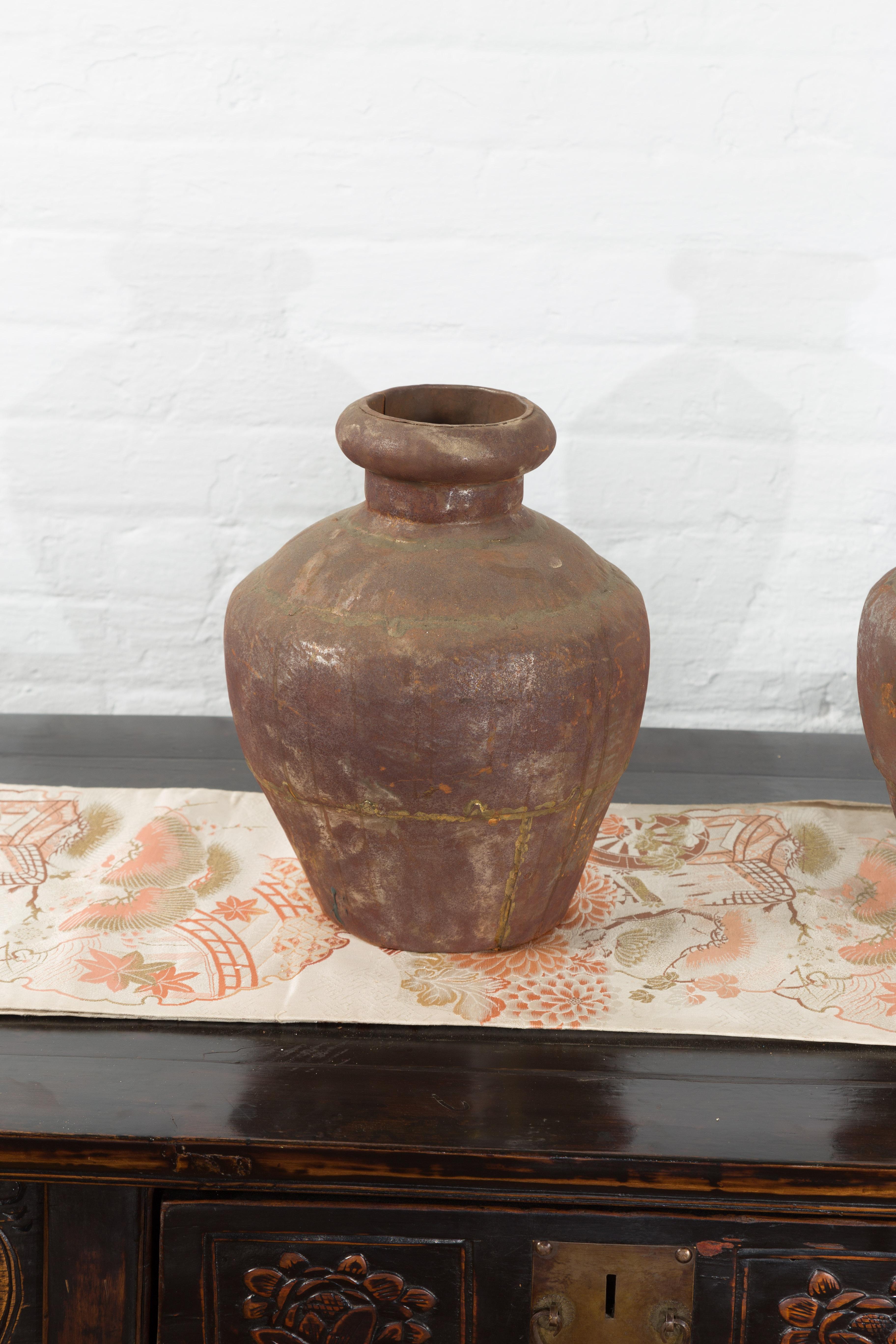 Set of Three 19th Century Antique Indian Metal Vessels For Sale 4