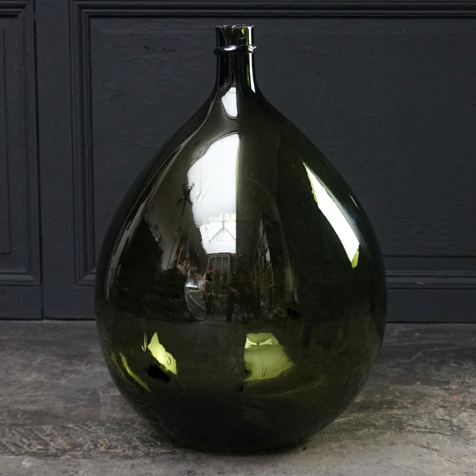 Blown Glass Set of Three 19th Century Italian Blown Demijohn or Damigiana Glass Bottles