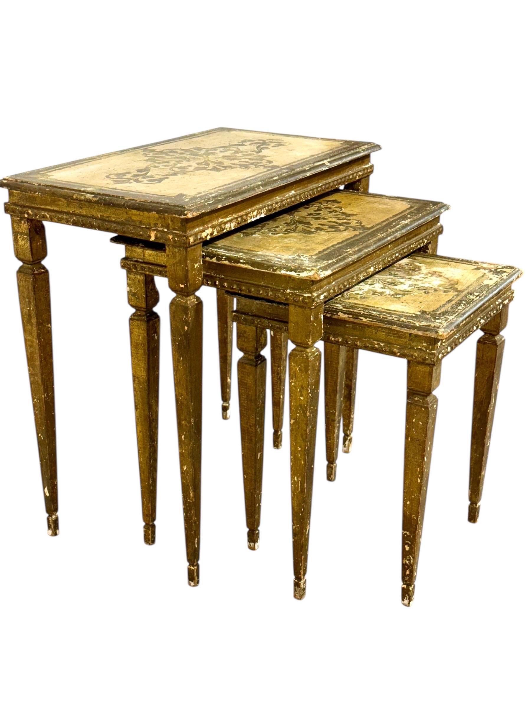 Set of Three 19th Century Italian Giltwood Nesting Tables For Sale 6