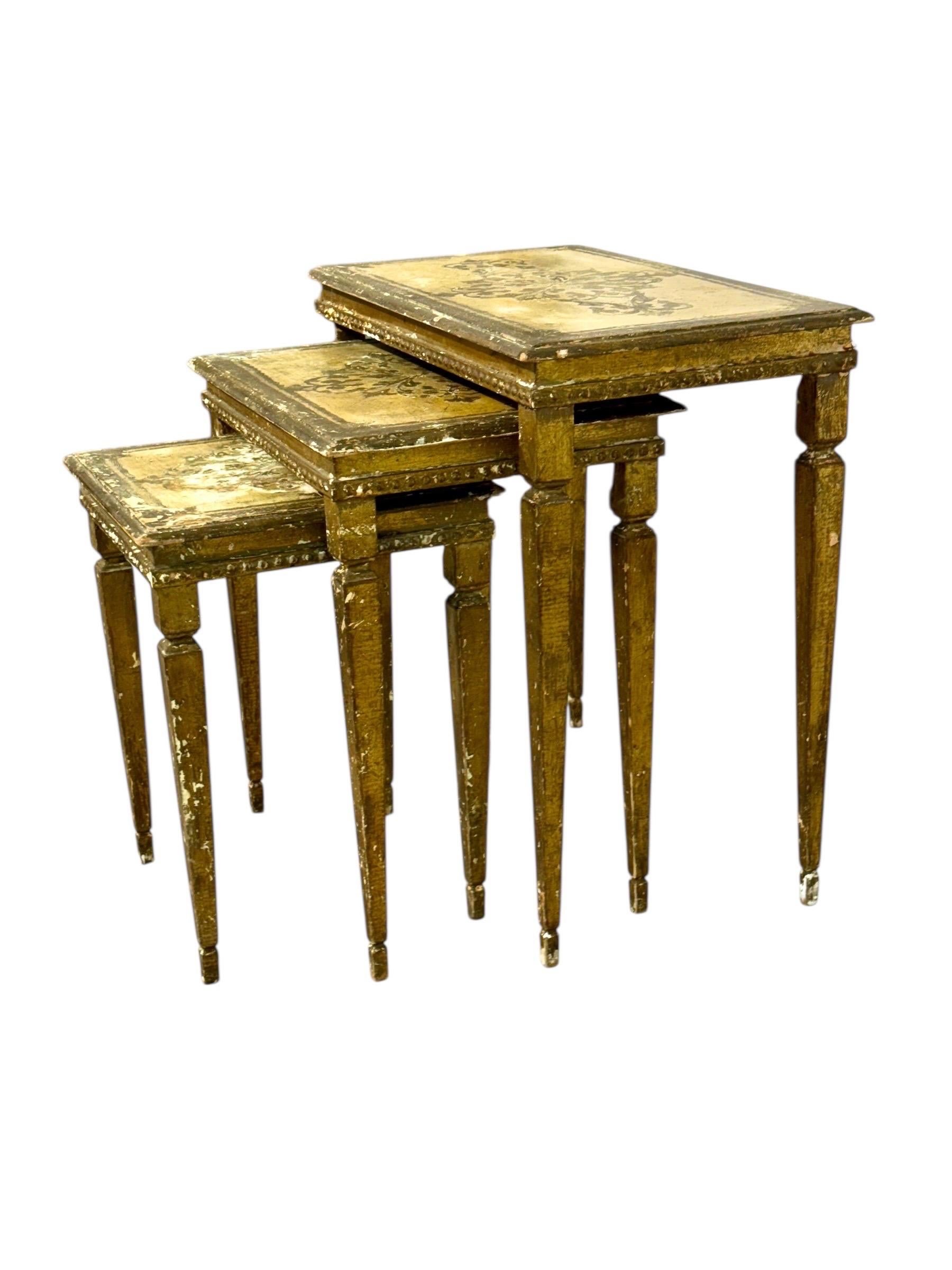 Poplar Set of Three 19th Century Italian Giltwood Nesting Tables For Sale