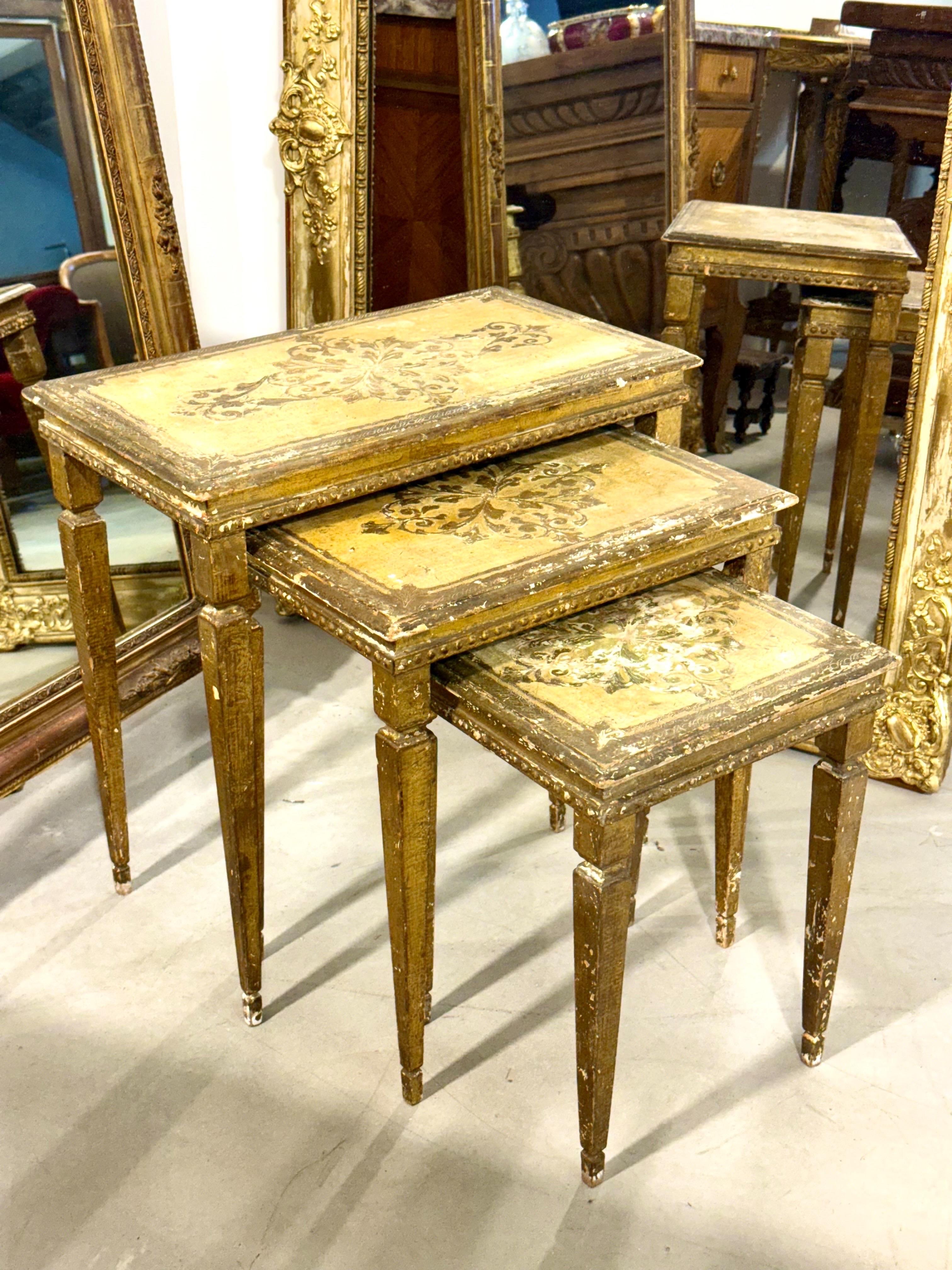 Set of Three 19th Century Italian Giltwood Nesting Tables For Sale 1