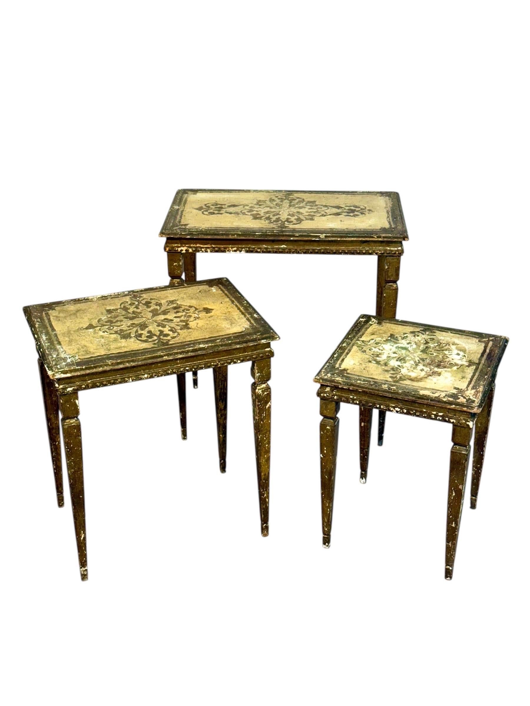 Set of Three 19th Century Italian Giltwood Nesting Tables For Sale 2