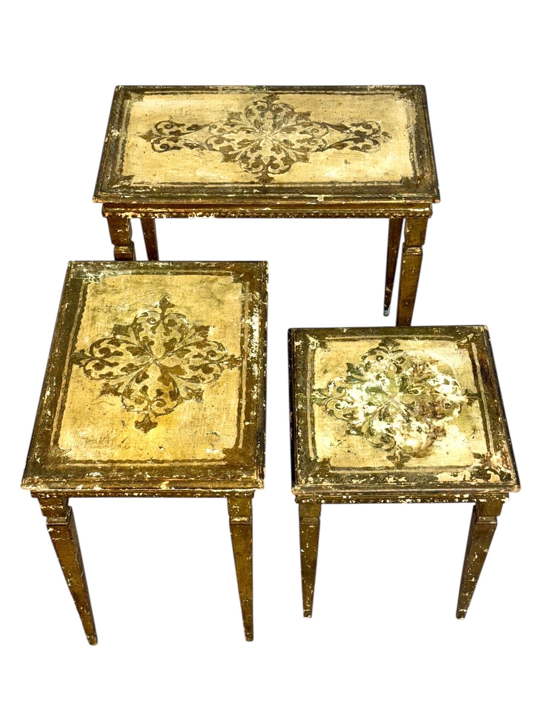 Set of Three 19th Century Italian Giltwood Nesting Tables For Sale 3