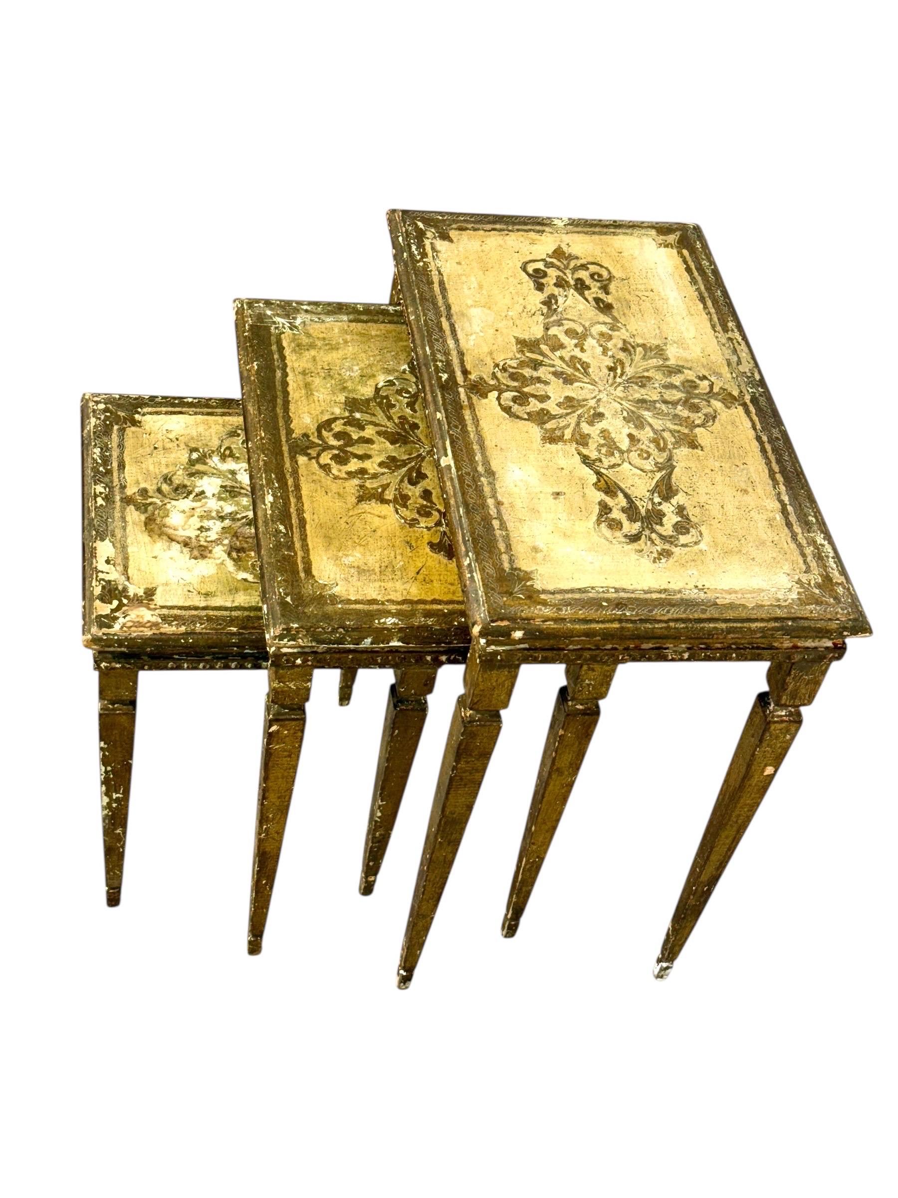 Set of Three 19th Century Italian Giltwood Nesting Tables For Sale 4