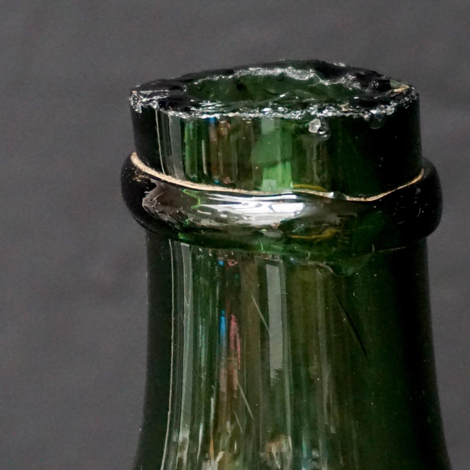 Set of Three 19th Century Large Blown Dame Jeanne, Bonbonne Green Glass Bottles 7