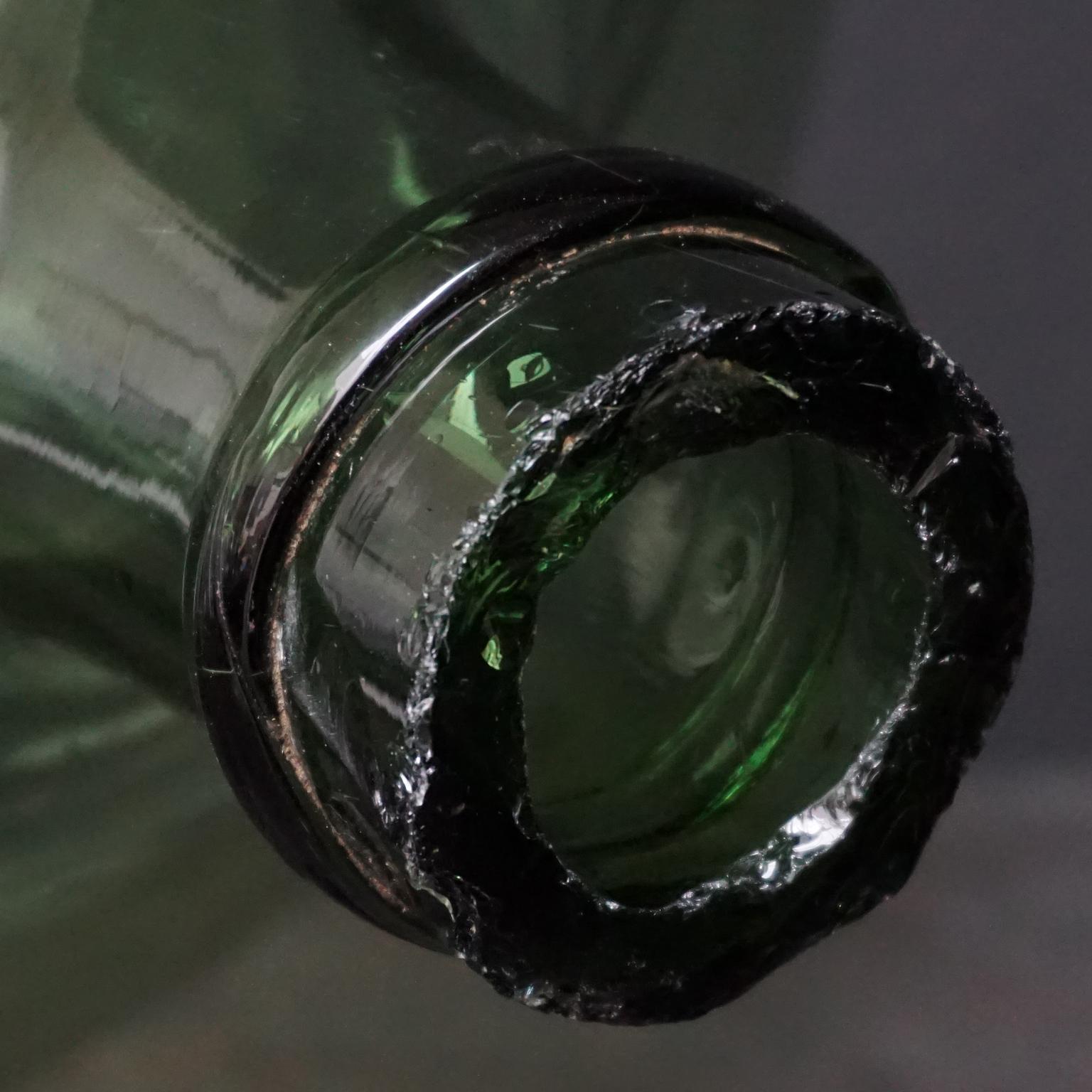 Set of Three 19th Century Large Blown Dame Jeanne, Bonbonne Green Glass Bottles 8