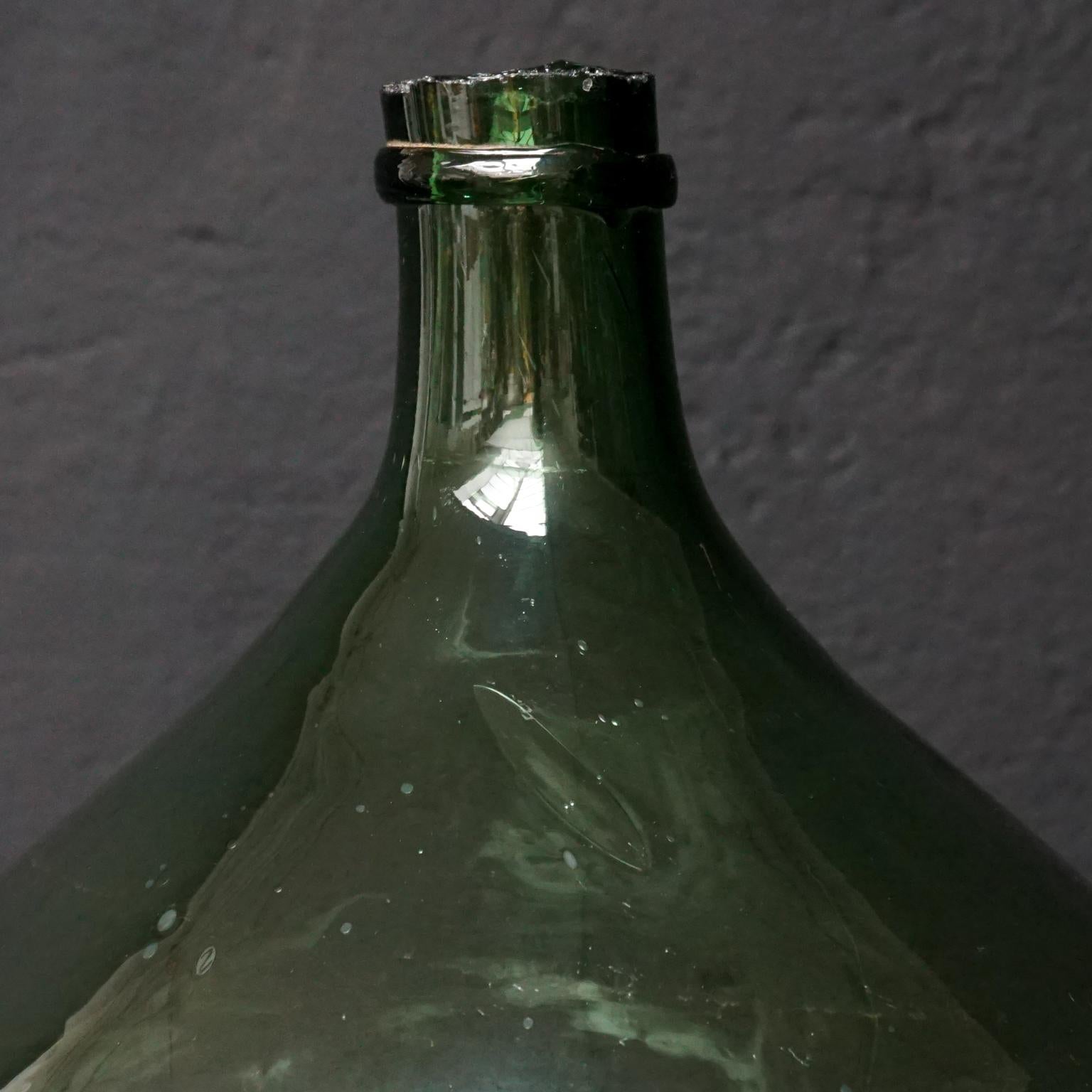 Set of Three 19th Century Large Blown Dame Jeanne, Bonbonne Green Glass Bottles 9