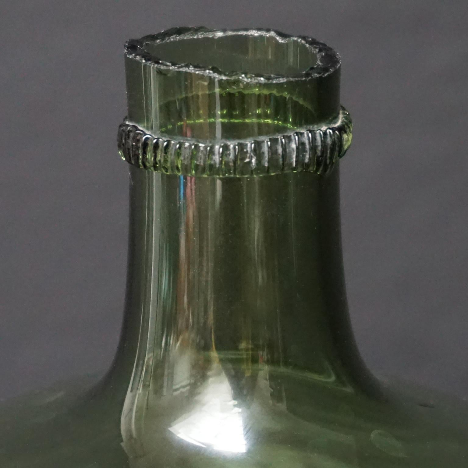 Set of Three 19th Century Large Blown Dame Jeanne, Bonbonne Green Glass Bottles 1