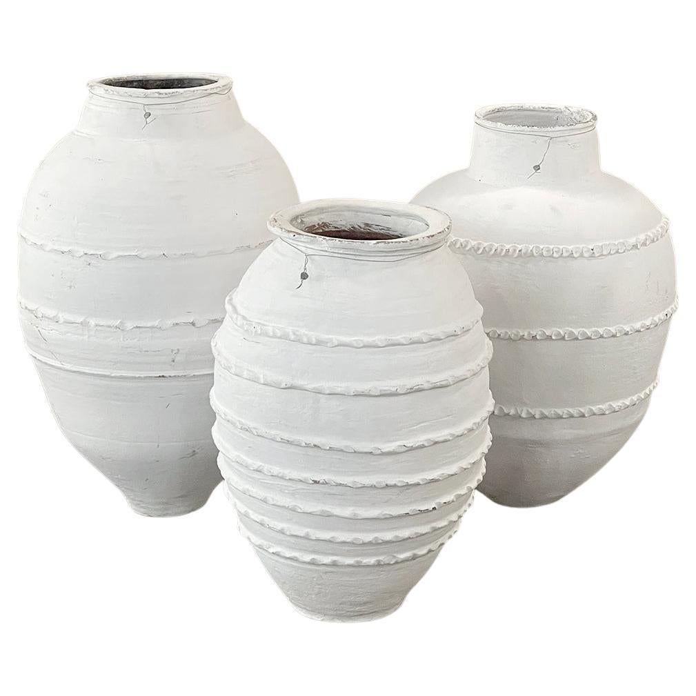 Set of Three 19th Century Painted Greek Earthenware Olive Jars For Sale