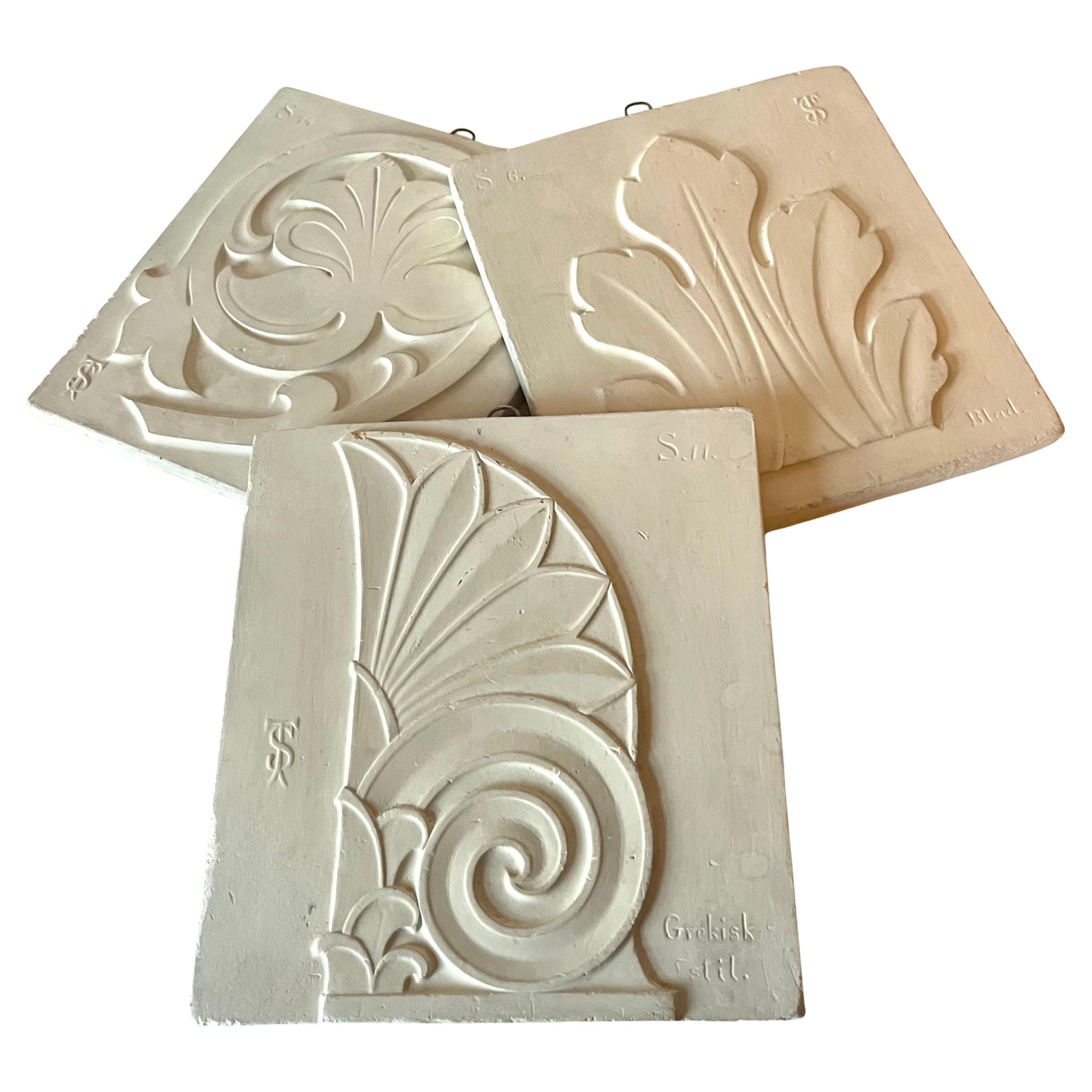 Set of Three 19th Century Plaster Relief Plaques with Classical Decorative Motif For Sale